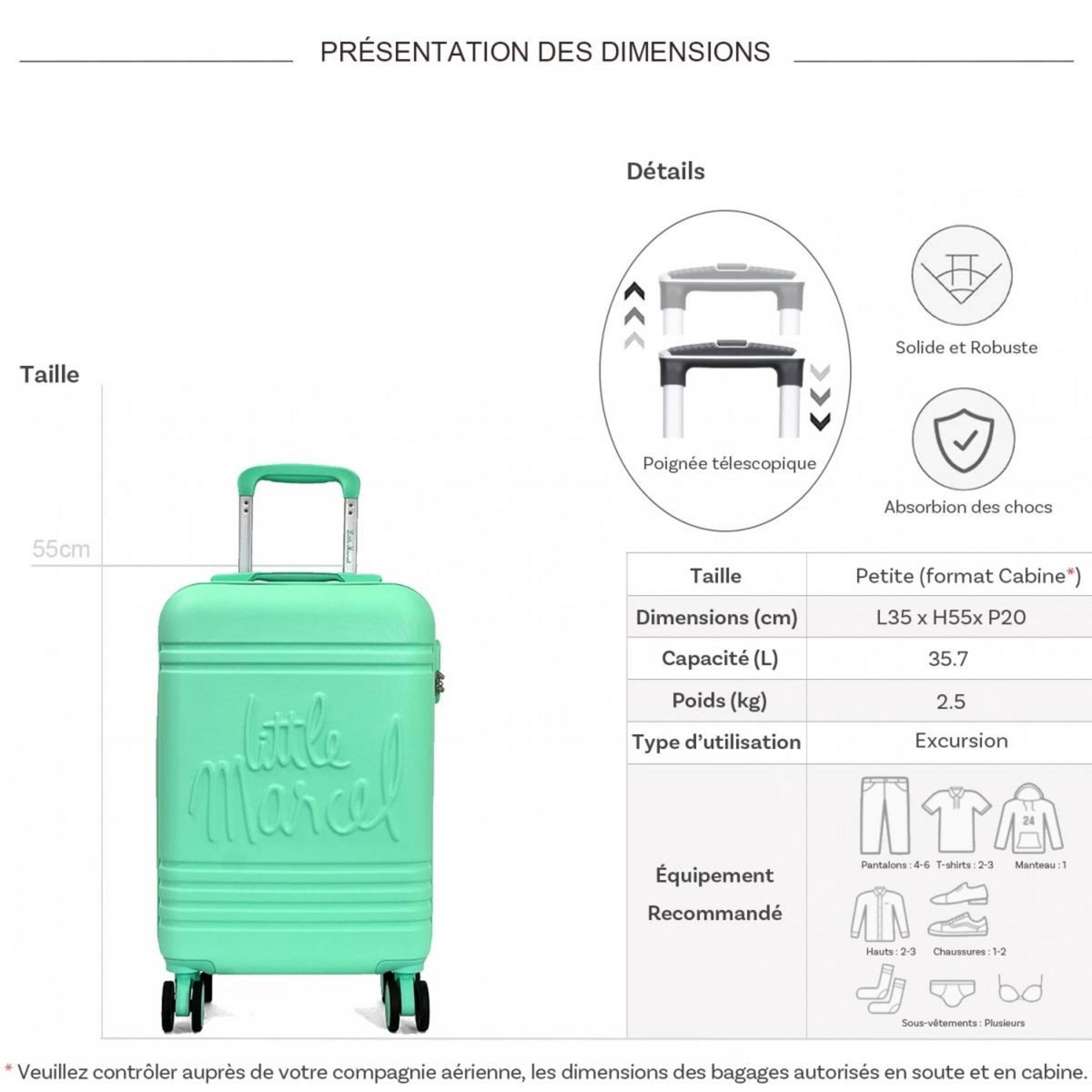 Little Marcel Valise cabine passe-partout rigide 55 cm