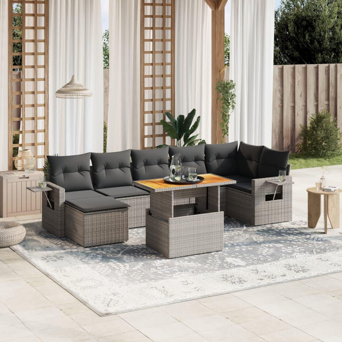 VIDAXL Salon de jardin 8 pcs avec coussins gris resine tressee