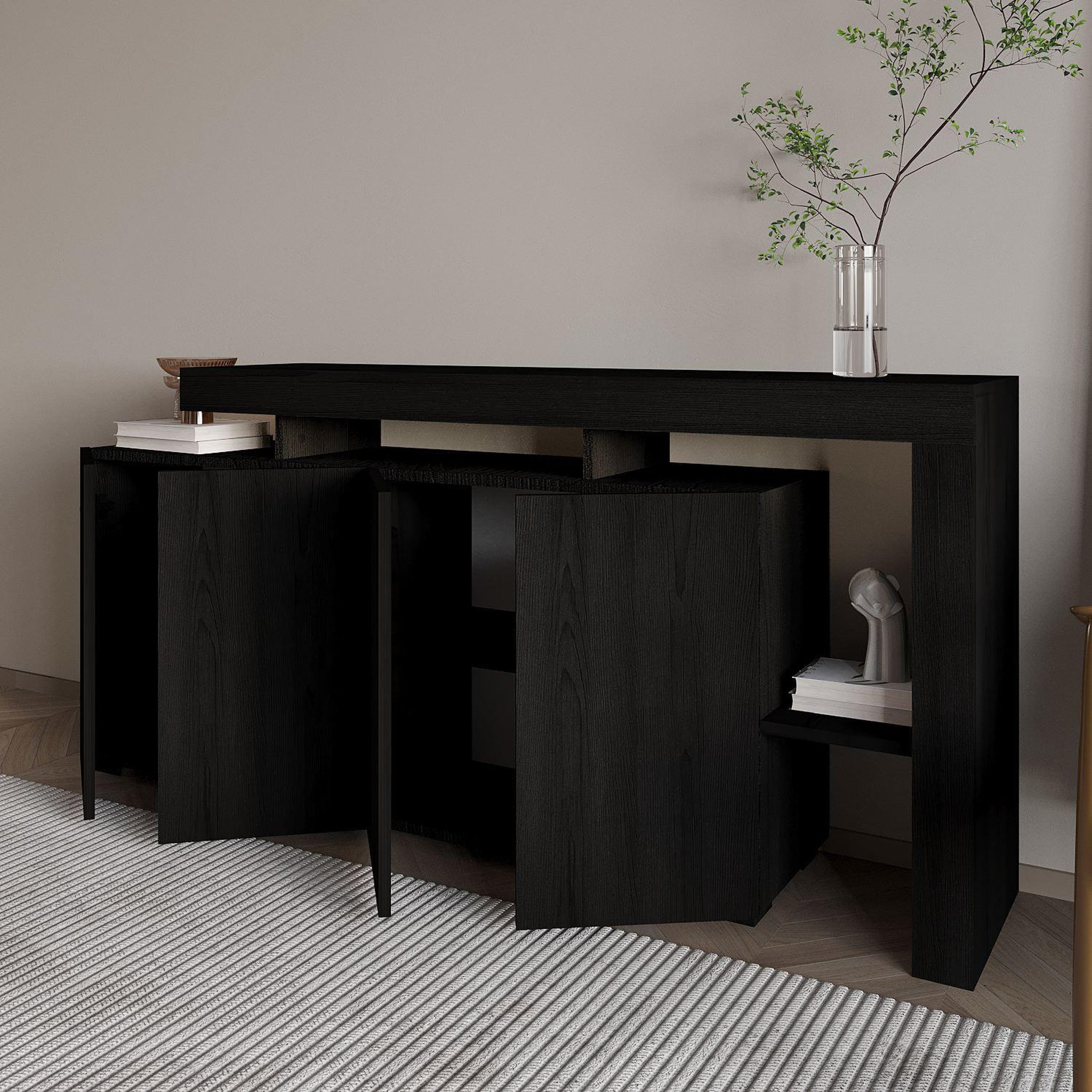 Voir la diapositive 4 : Habitat et Jardin Buffet en bois  beliz  - 170 x 35 x 80 cm - bois noir