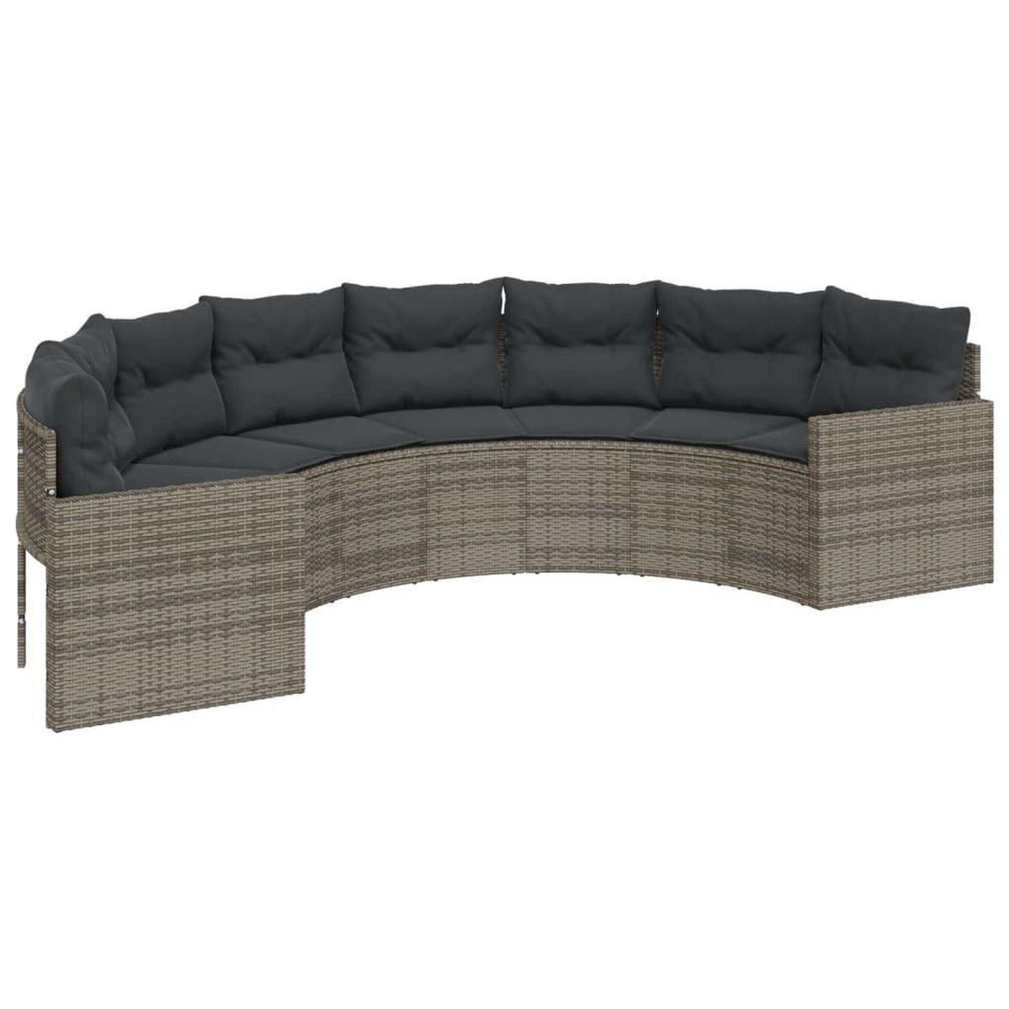 Voir la diapositive 4 : VIDAXL Canape de jardin table coussins demi-rond gris resine tressee