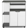 Voir la diapositive 3 : ID MARKET Desserte de cuisine COSI bois blanc et plateau gris L.76 CM
