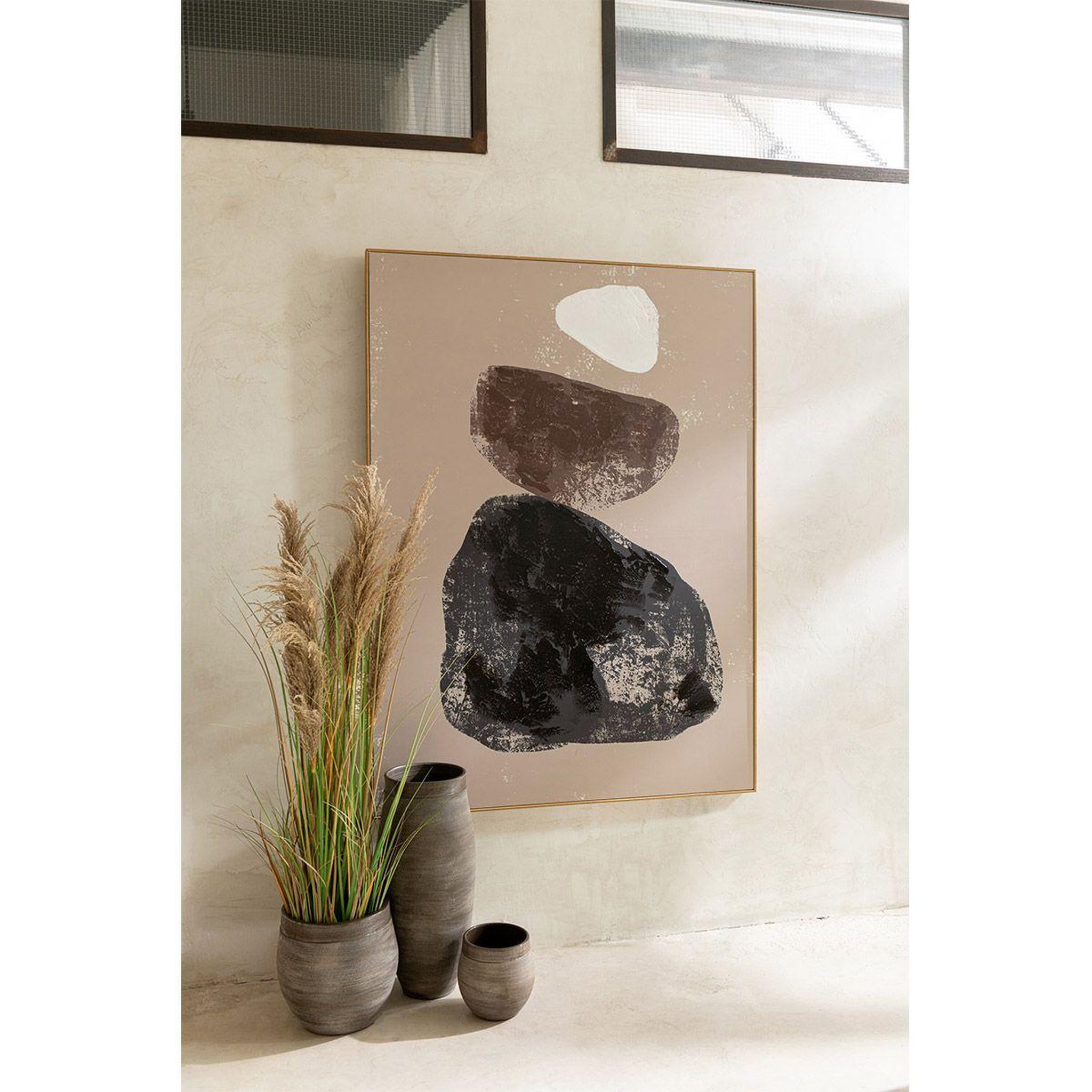 Voir la diapositive 2 : J-LINE Herbe de pampas artificielle en pot  5 têtes  140cm vert & beige