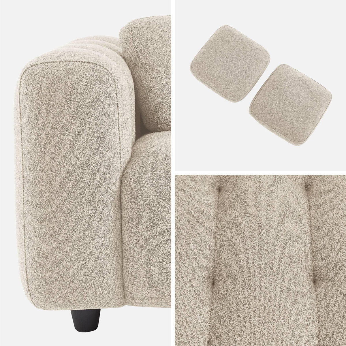SWEEEK Pouf. module pour canapé. repose-pieds pour canapé 2 places en bouclette texturée beige L 69 x P 59 x H 48cm - Leon