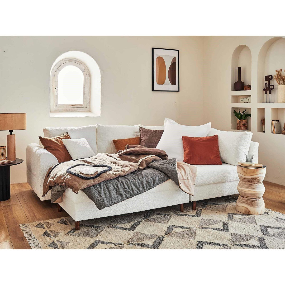 LISA DESIGN Rune - canapé d'angle droit - 4 places - avec pouf d'appoint - en tissu bouclette