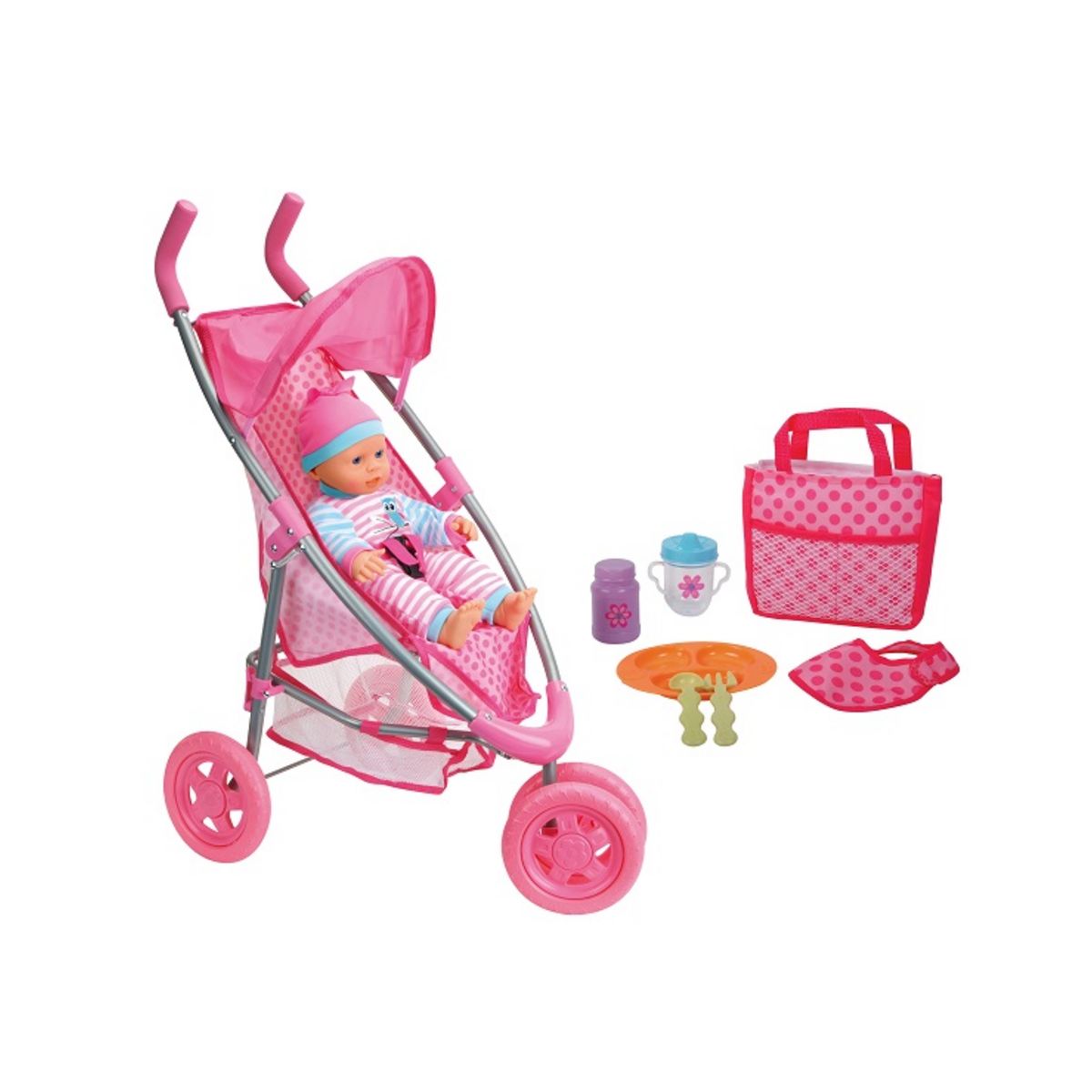 RIK & ROK Coffret poussette, poupon et accessoires