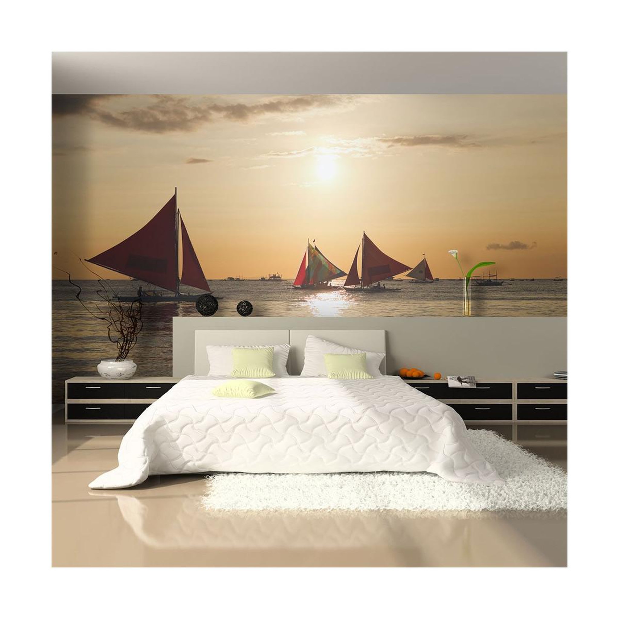 Paris Prix Papier peint  voiliers coucher de soleil. Coloris disponibles : Multicolore