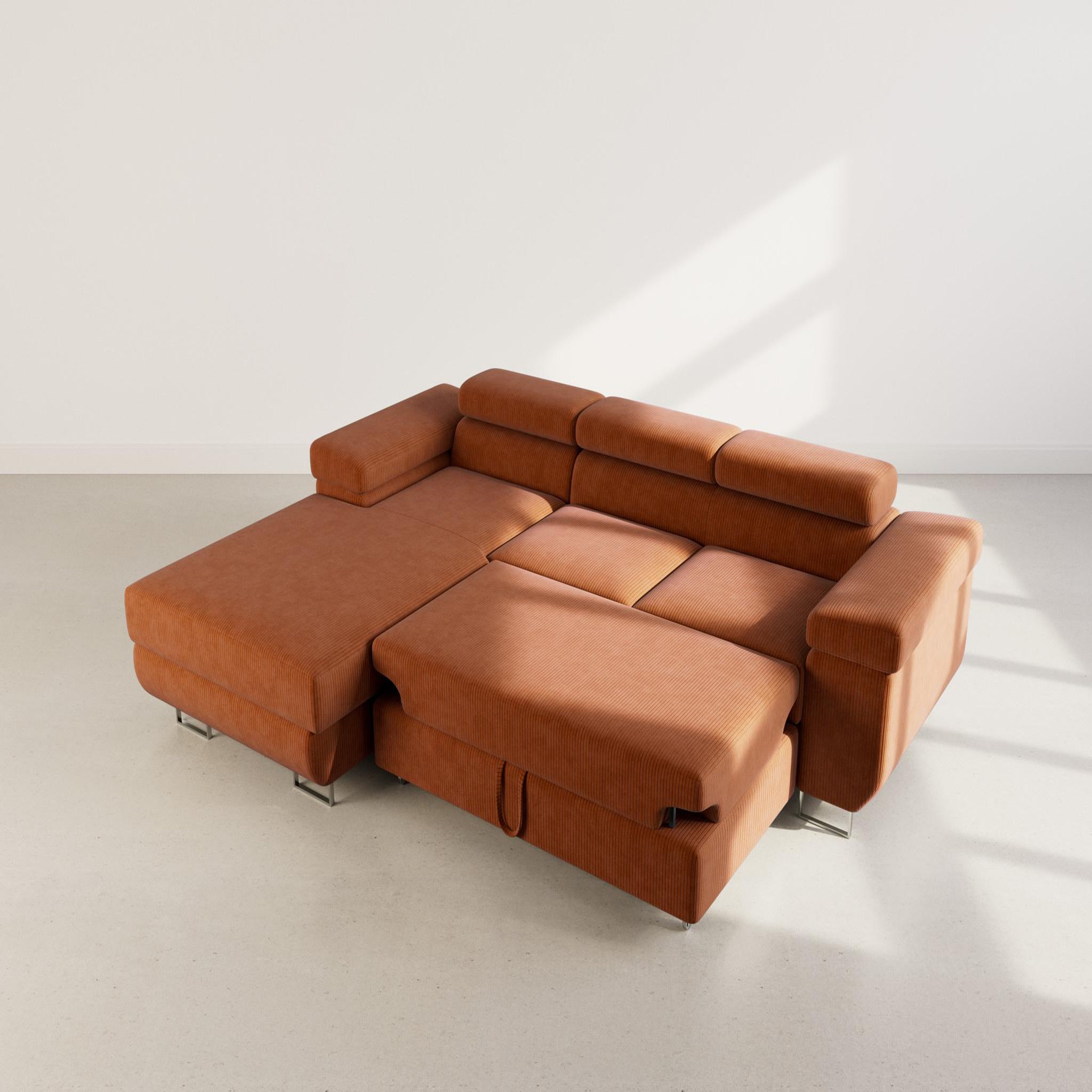 Voir la diapositive 2 : BEST MOBILIER Pablo - canapé d'angle gauche - 6 places - convertible avec coffre et têtières réglables - en velours côtelé