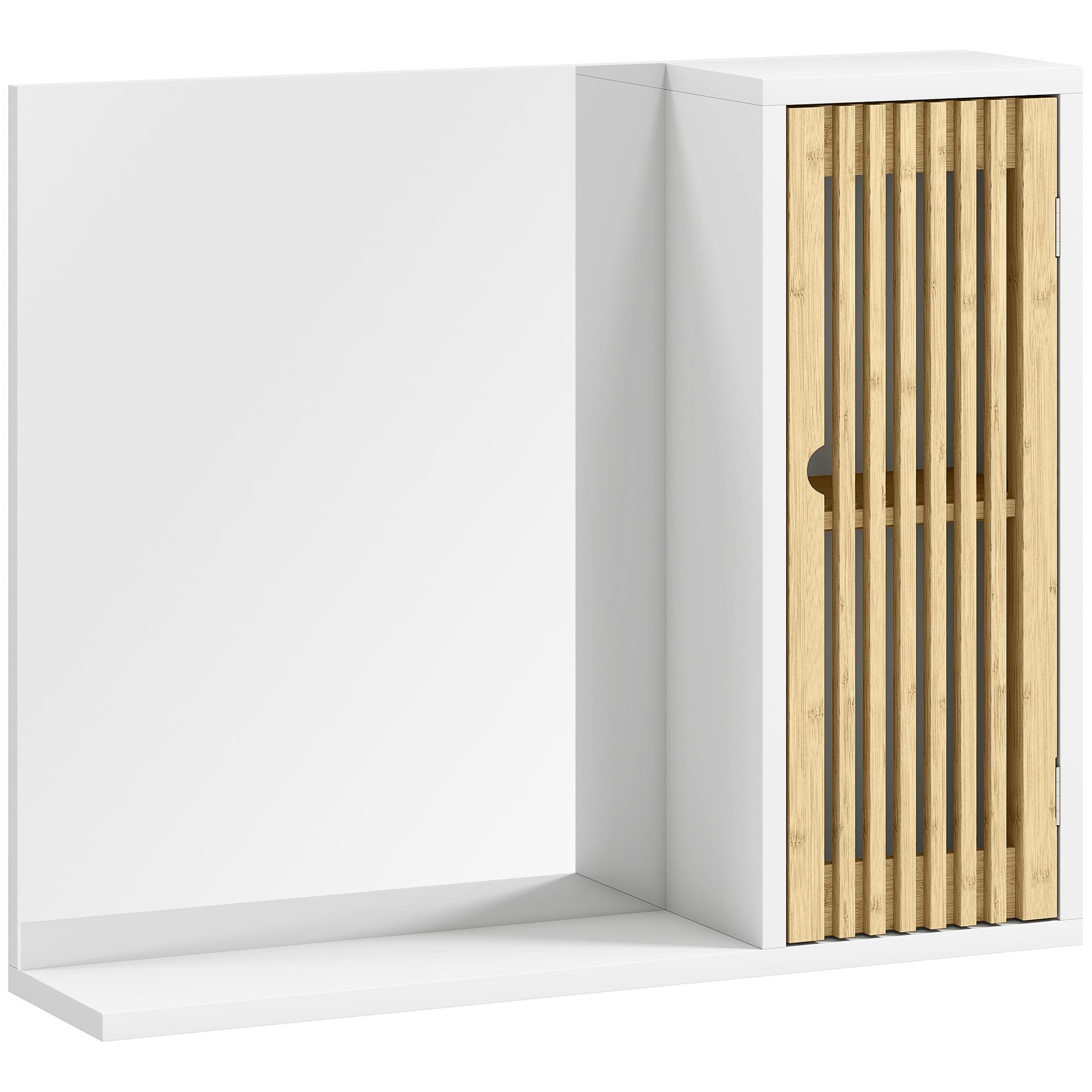 HOMCOM Miroir étagère style cosy - armoire miroir salle de bain 1 porte - bambou blanc
