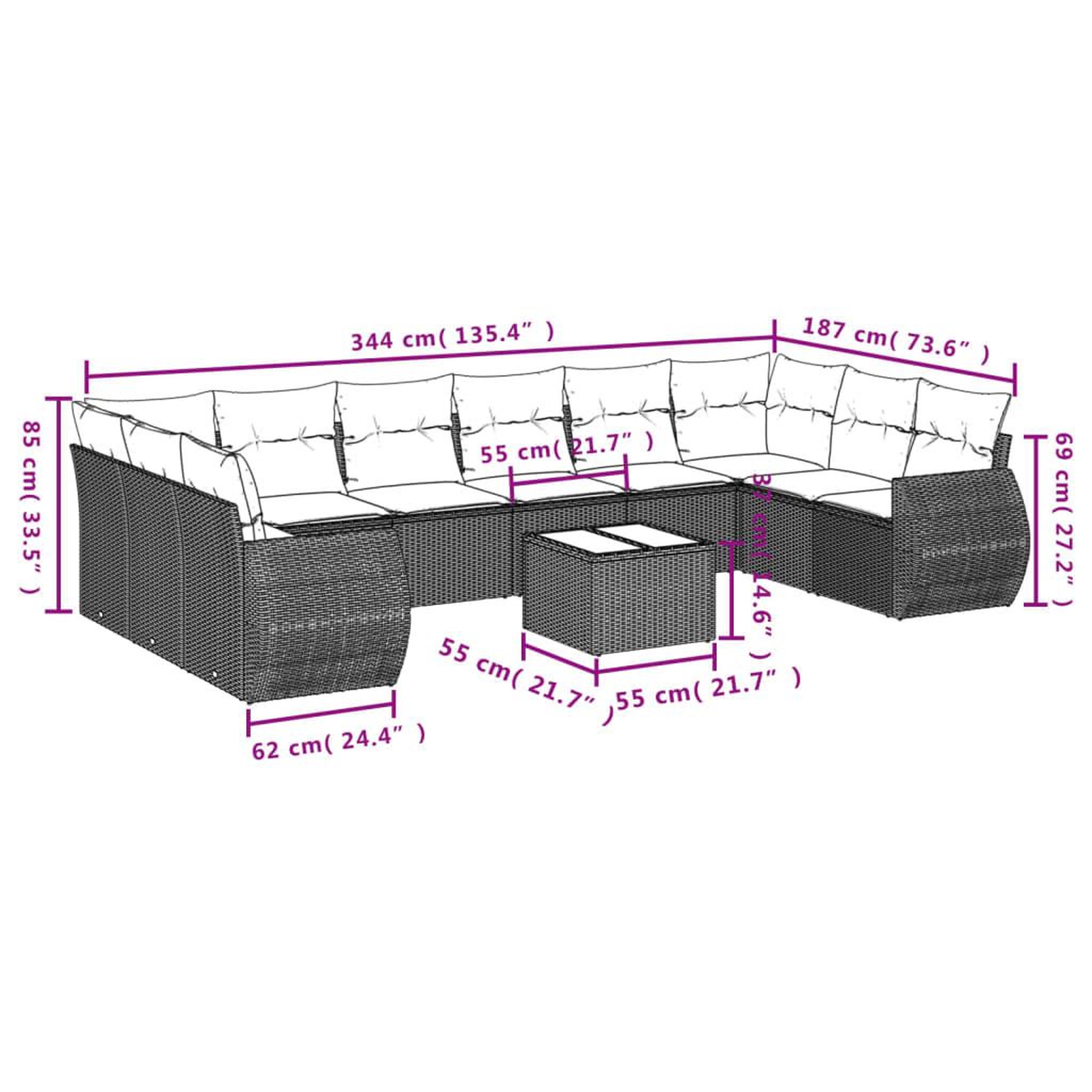 Voir la diapositive 6 : VIDAXL Salon de jardin 10 pcs avec coussins noir resine tressee