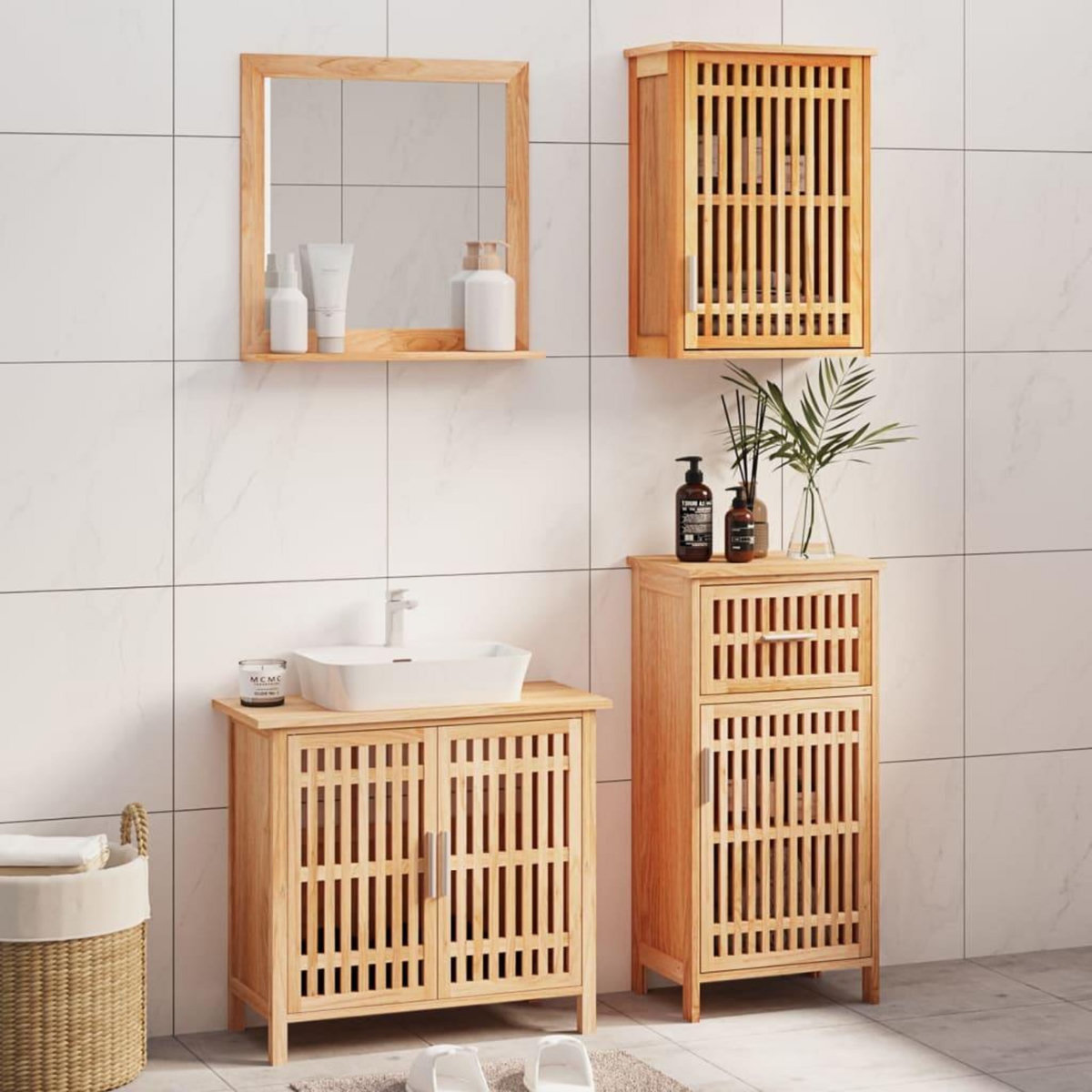 VIDAXL Ensemble de meubles de salle de bain 4 pcs Bois massif de noyer