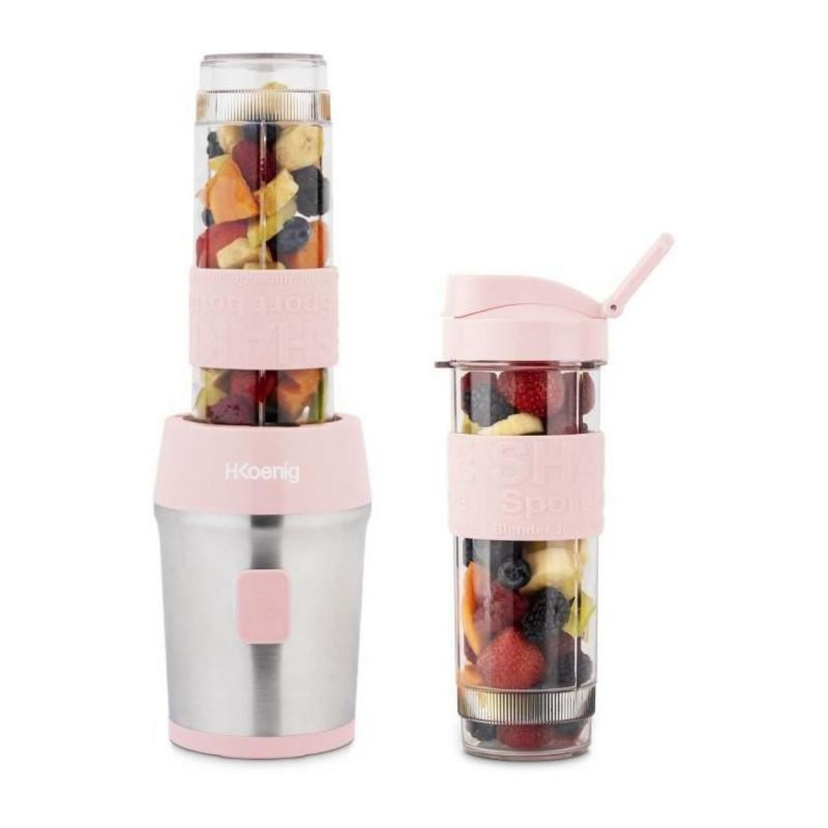 HKOENIG Mini blender - SMOO12 - 300 W - 570 mL - Rose pastel - 2 gourdes incluses