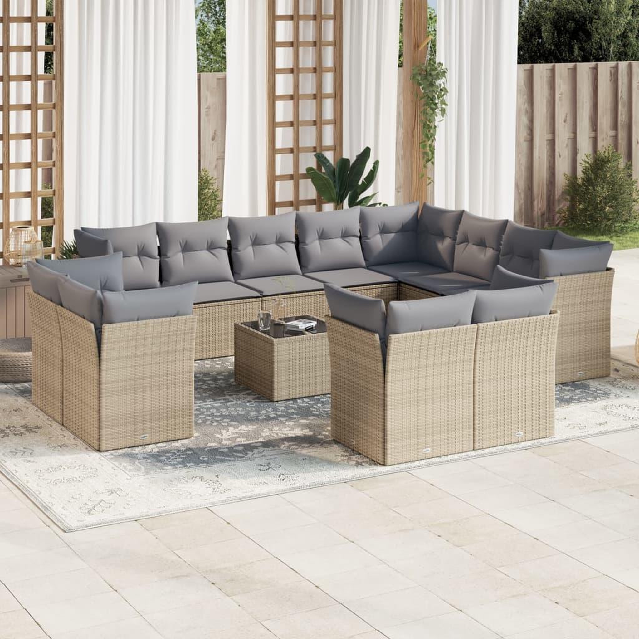 Voir la diapositive 1 : VIDAXL Salon de jardin avec coussins 13 pcs beige resine tressee