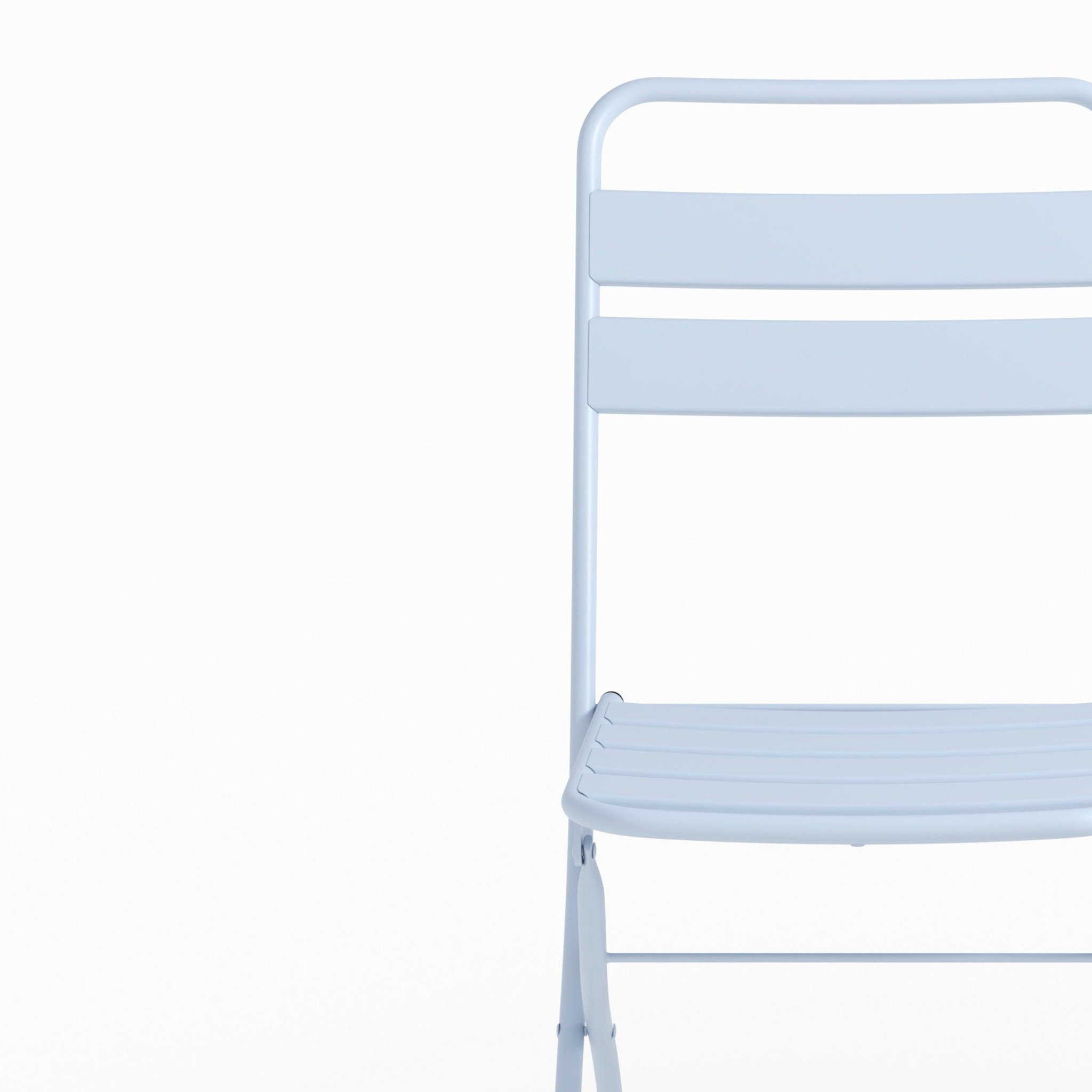 Voir la diapositive 6 : MAISON PAVANE Lot de 2 chaises de jardin en métal bleu pastel, pliantes-yumi