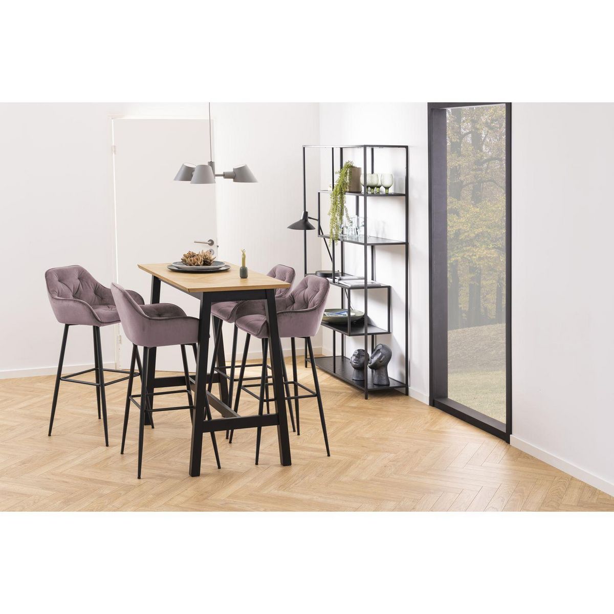 TOILINUX Lot de 2 Tabourets de bar Florie en tissu et métal