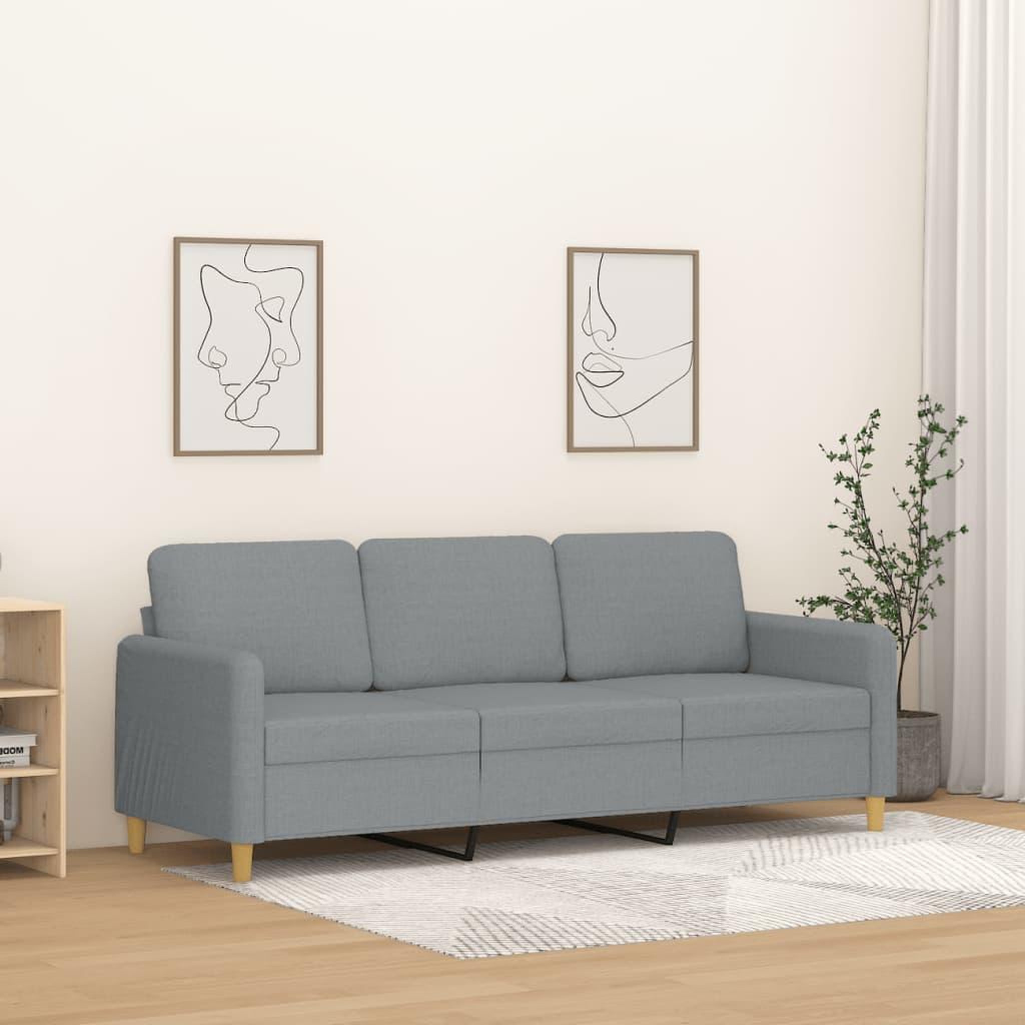 VIDAXL Canape a 3 places Gris clair 180 cm Tissu