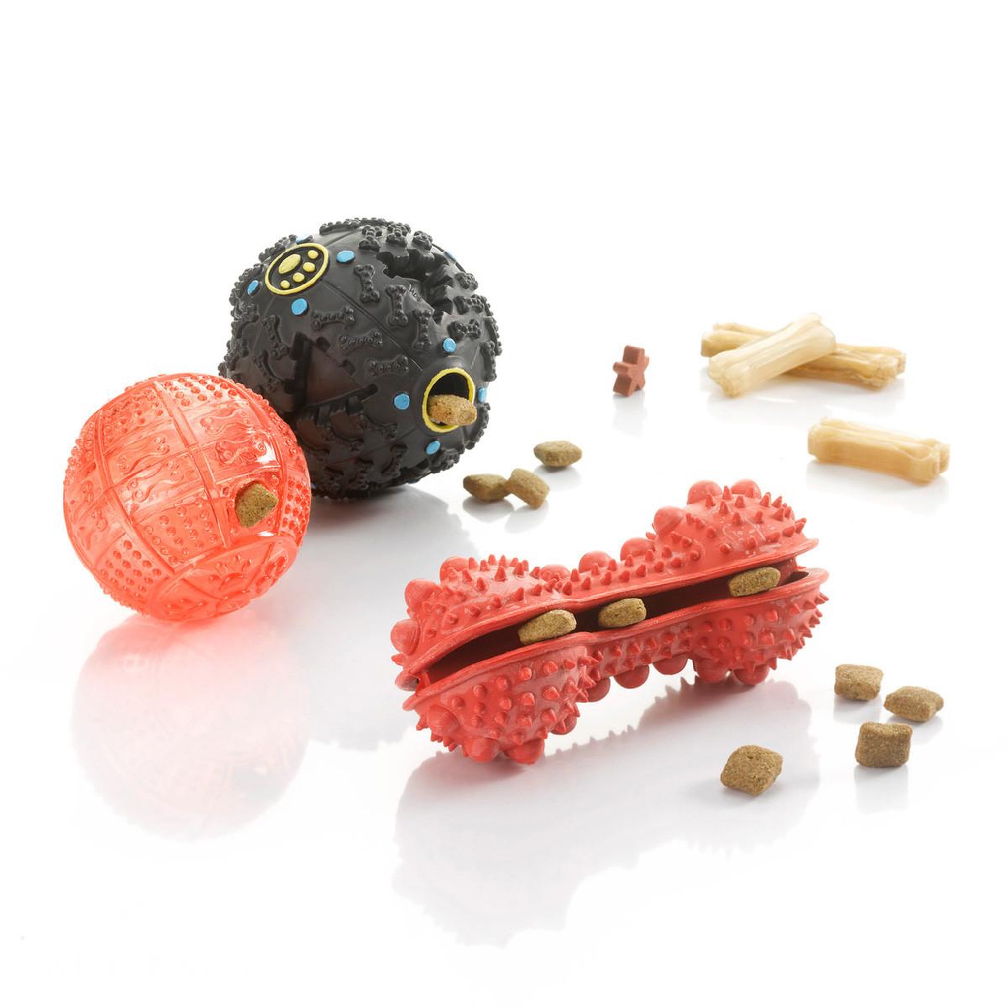 Voir la diapositive 2 : HOMEA Balle pour chien  distributeur de croquettes  8cm rouge