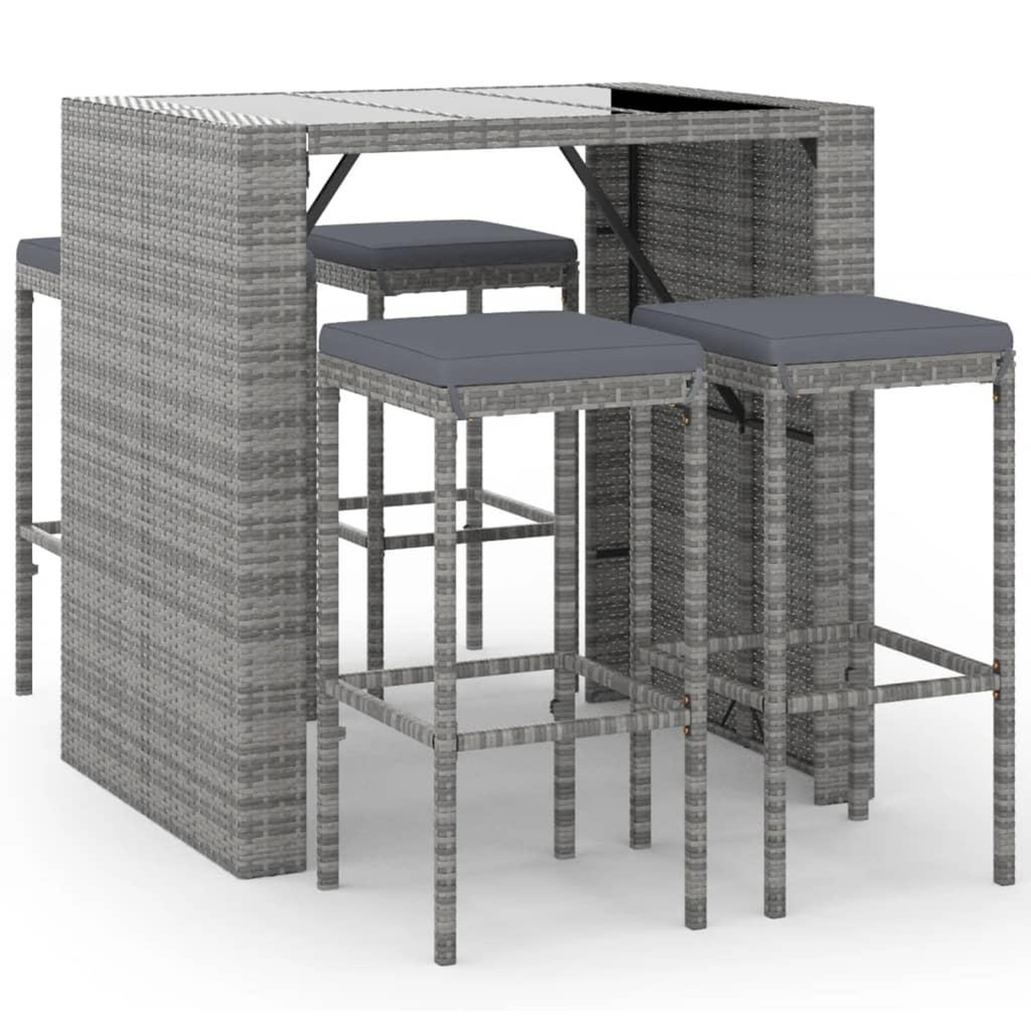 Voir la diapositive 2 : VIDAXL Ensemble de bar de jardin 5 pcs avec coussins gris poly rotin