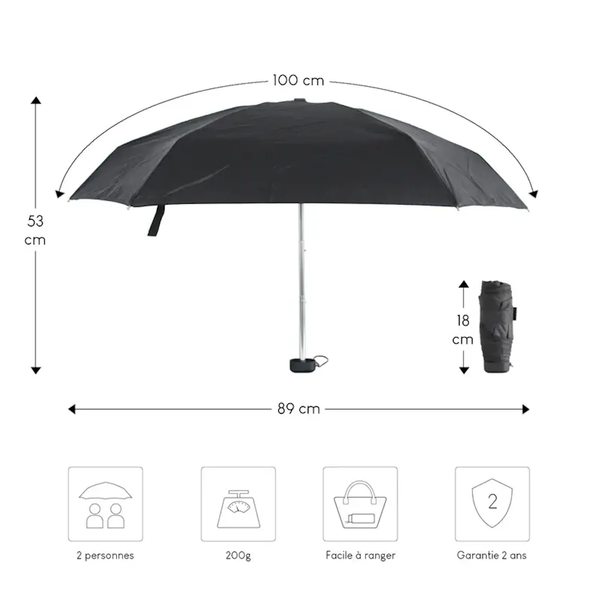 Alistair Parapluie ultra compact et resistant - Anti vent et retournement - ALISTAIR - Marque francaise garantie 1 an