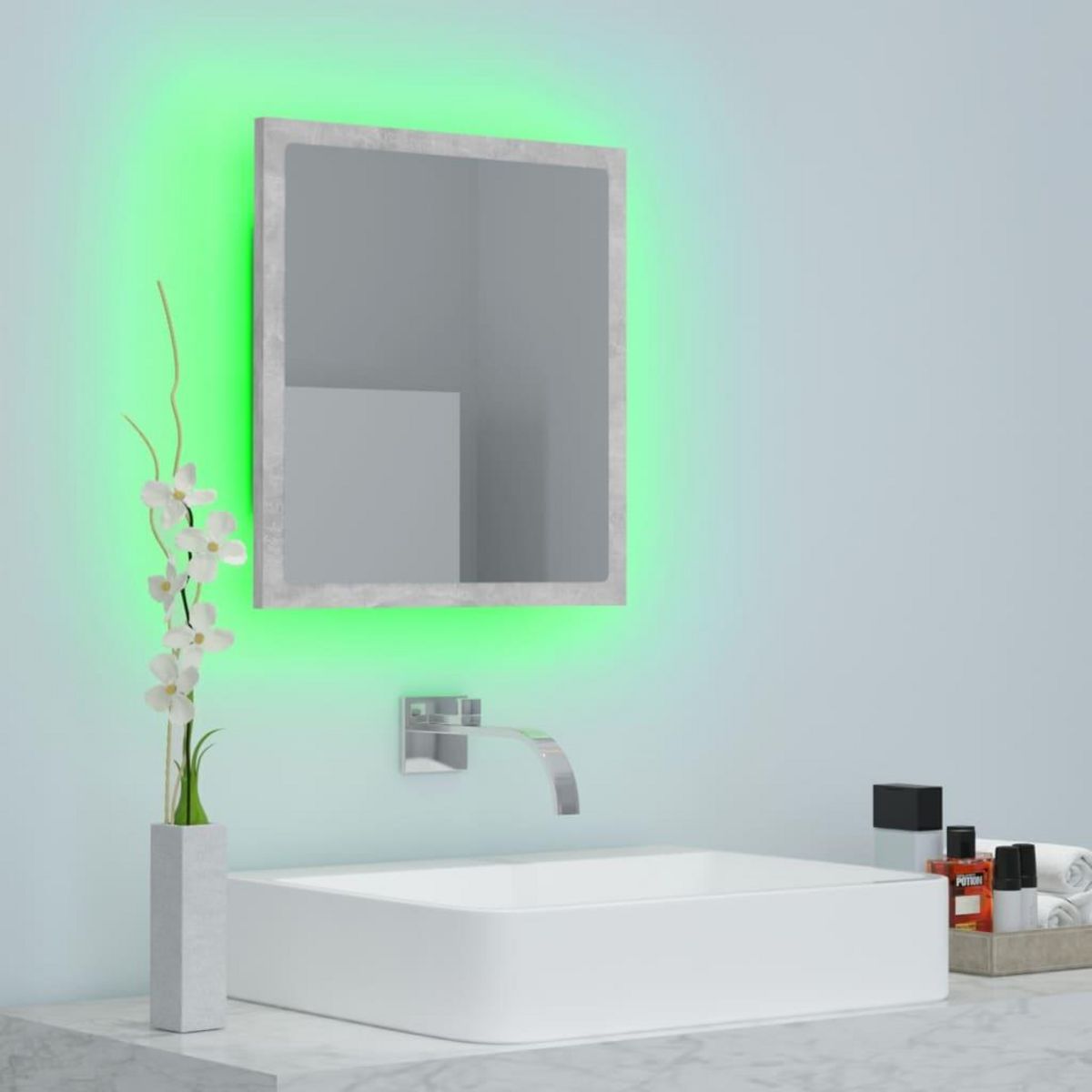 VIDAXL Miroir a LED de salle de bain Gris beton 40x8,5x37 cm Acrylique