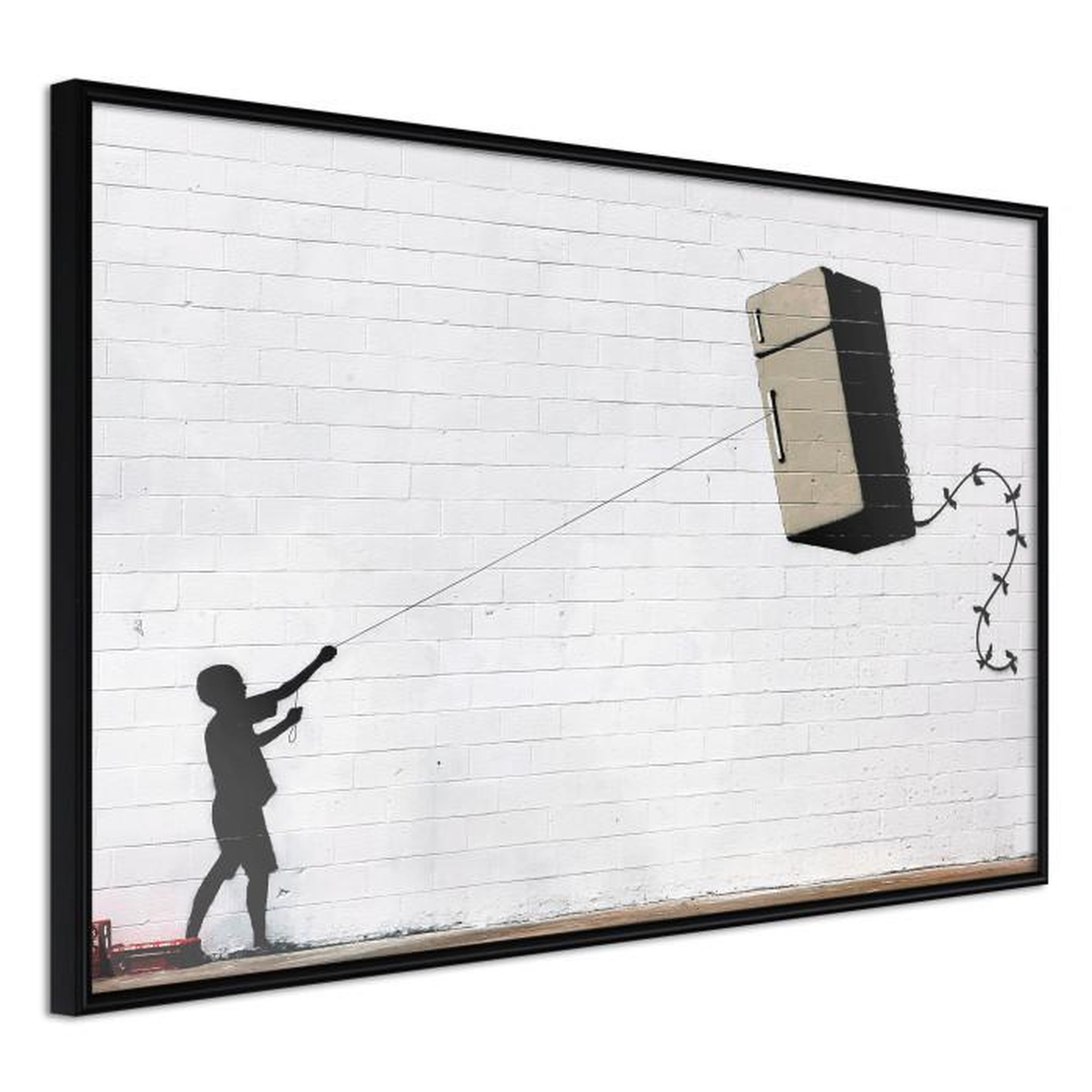 Paris Prix Affiche Murale Encadrée  Banksy Fridge Kite. Coloris disponibles : Noir, Jaune