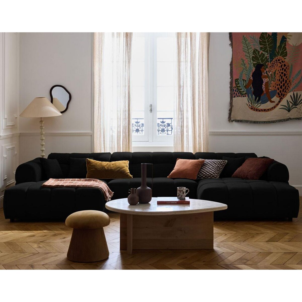 LISA DESIGN Ray - canapé panoramique en u 7 places en tissu texturé