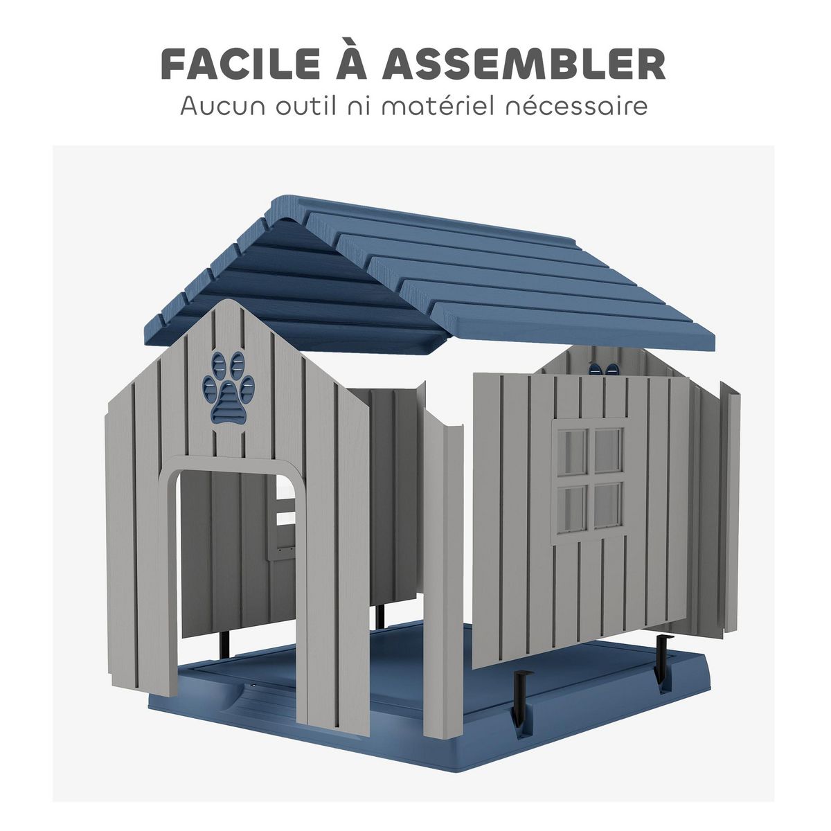 PAWHUT Niche pour chien extérieur - niche pour chien plastique - dim. 85 x 79 x 82 cm - gris bleu