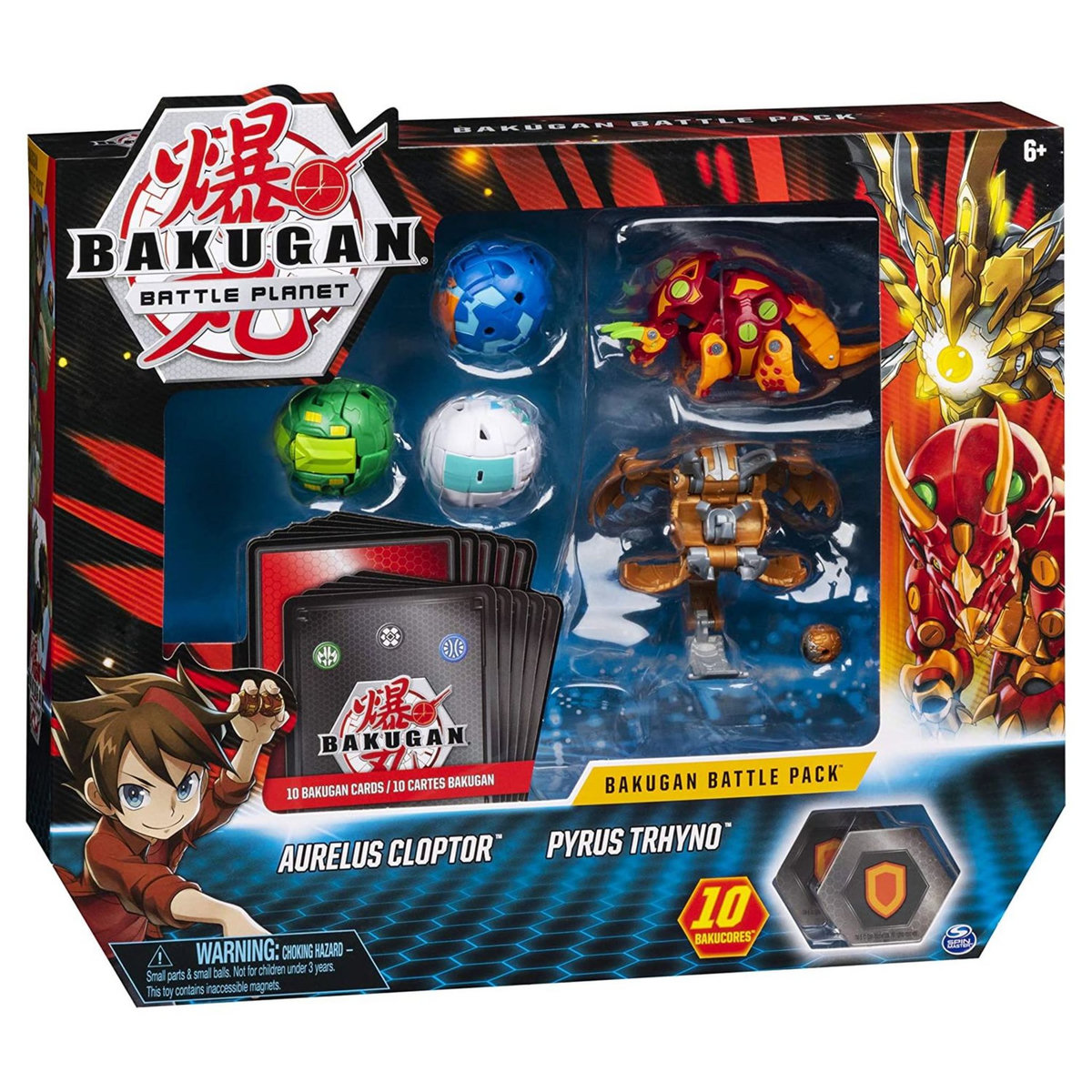 SPIN MASTER Battle Pack figurines Aurelus Cloptor / Pyrus Trhyno + cartes - Bakugan Battle Planet