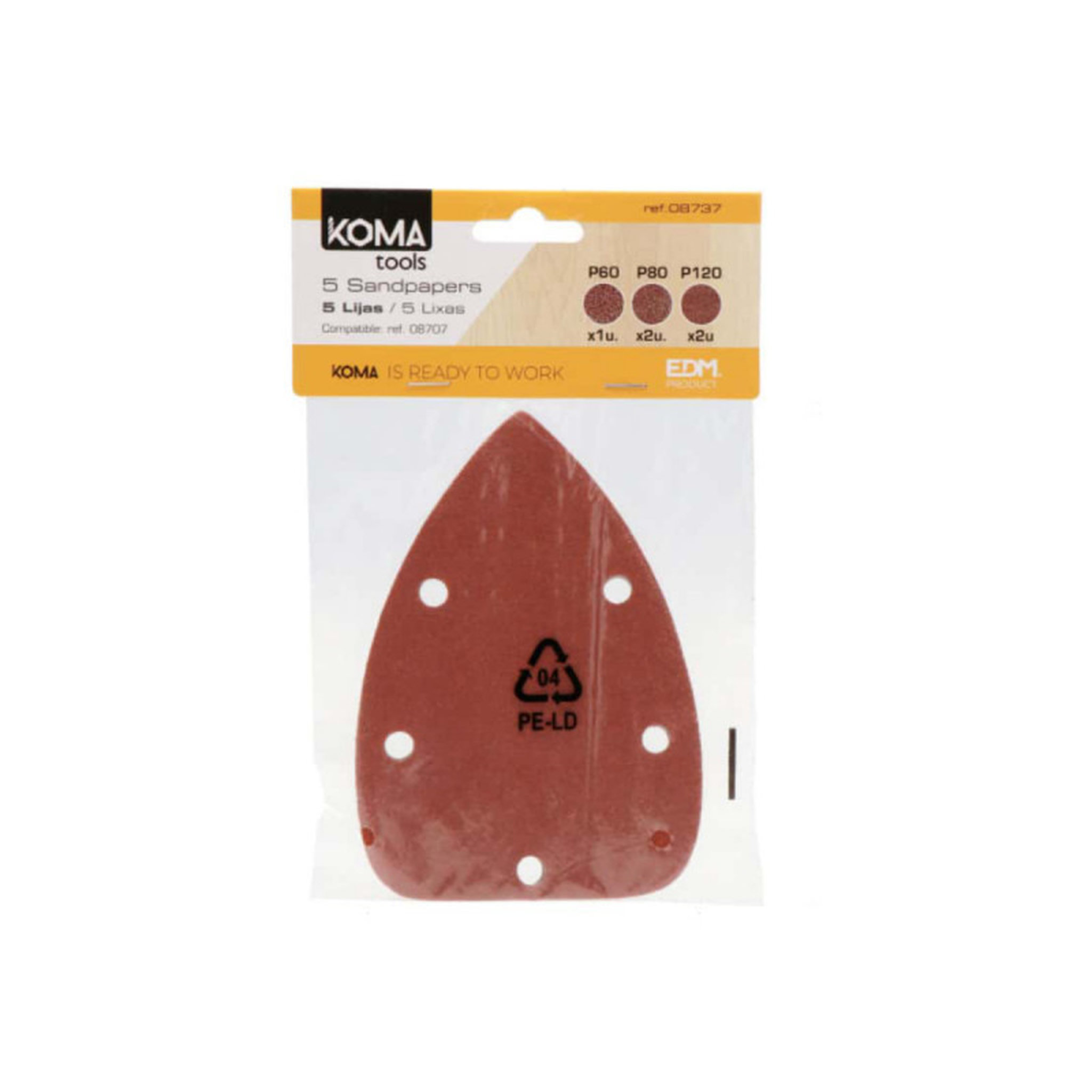  5 papiers de verre KOMA - pour ponceuse triangulaire 08707 - 08737