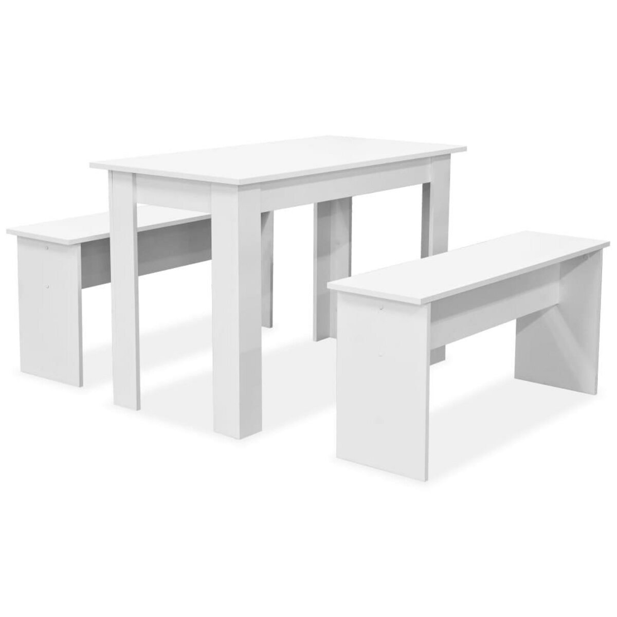 VIDAXL Table de salle a manger et bancs 3 pcs Bois d'ingenierie Blanc