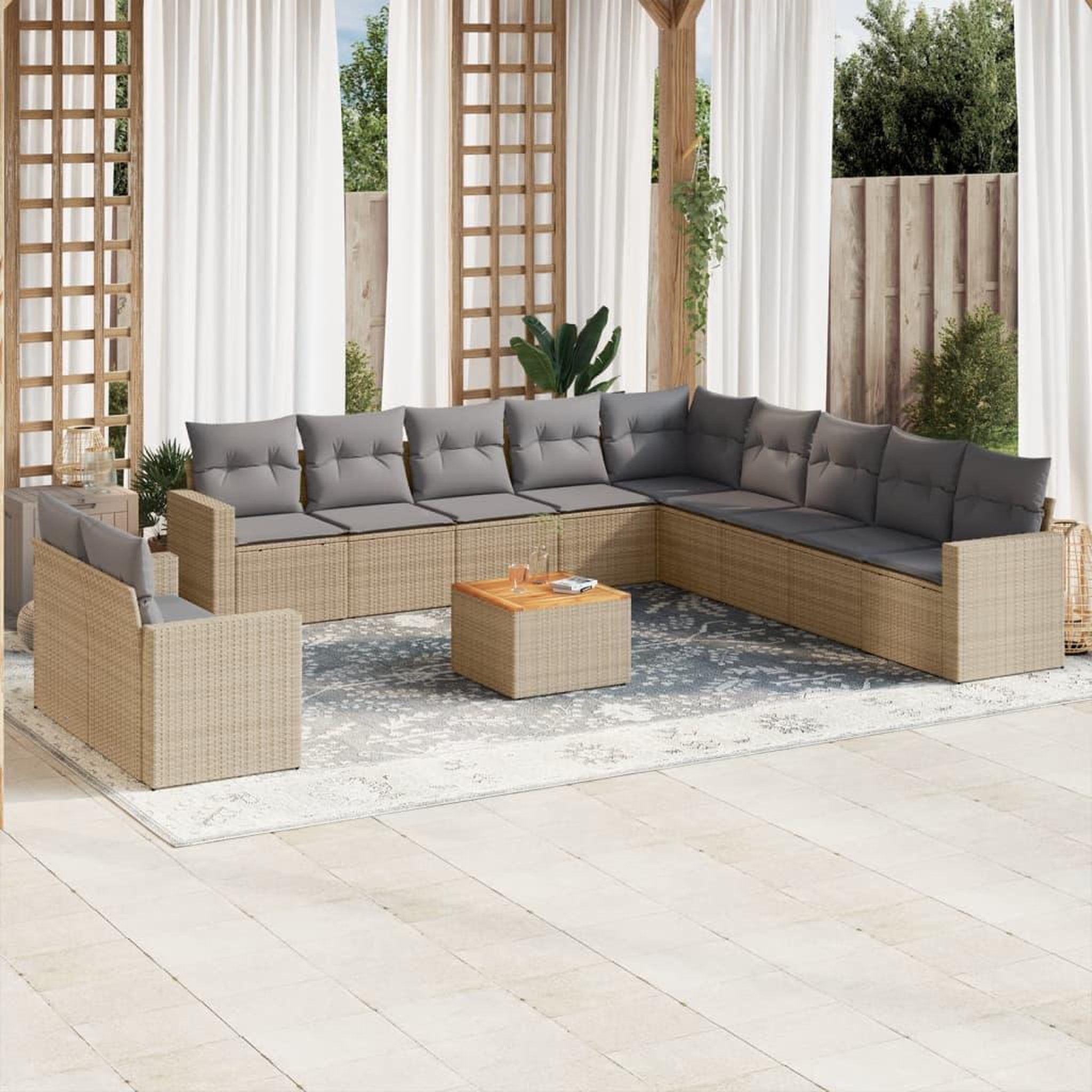 VIDAXL Salon de jardin avec coussins 12 pcs beige resine tressee