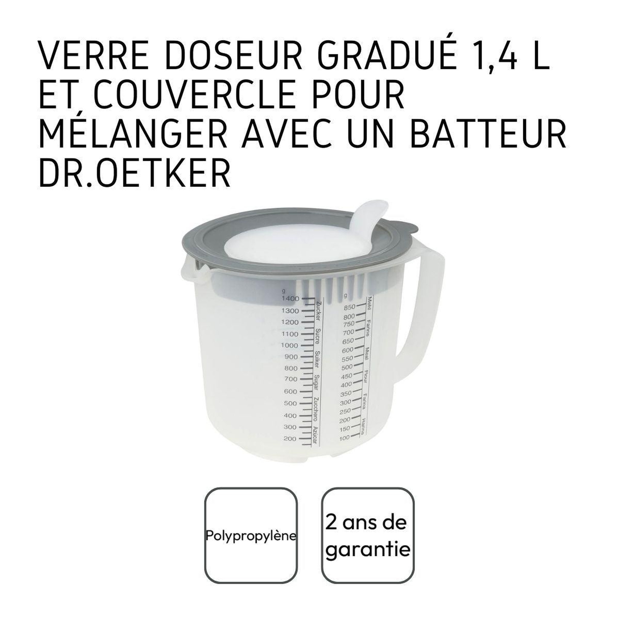 Voir la diapositive 4 : DR.OETKER Verre mélangeur et doseur en plastique de 1,4 litre dr.oetker