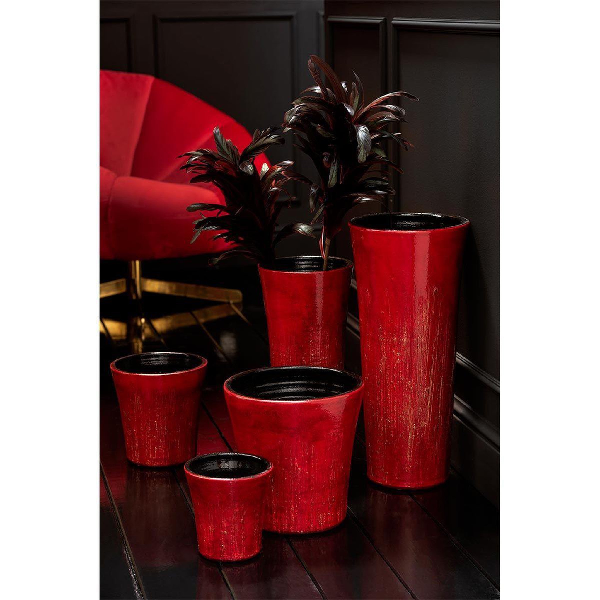 Voir la diapositive 2 : J-LINE Cache-pot en céramique  tâches  26cm rouge