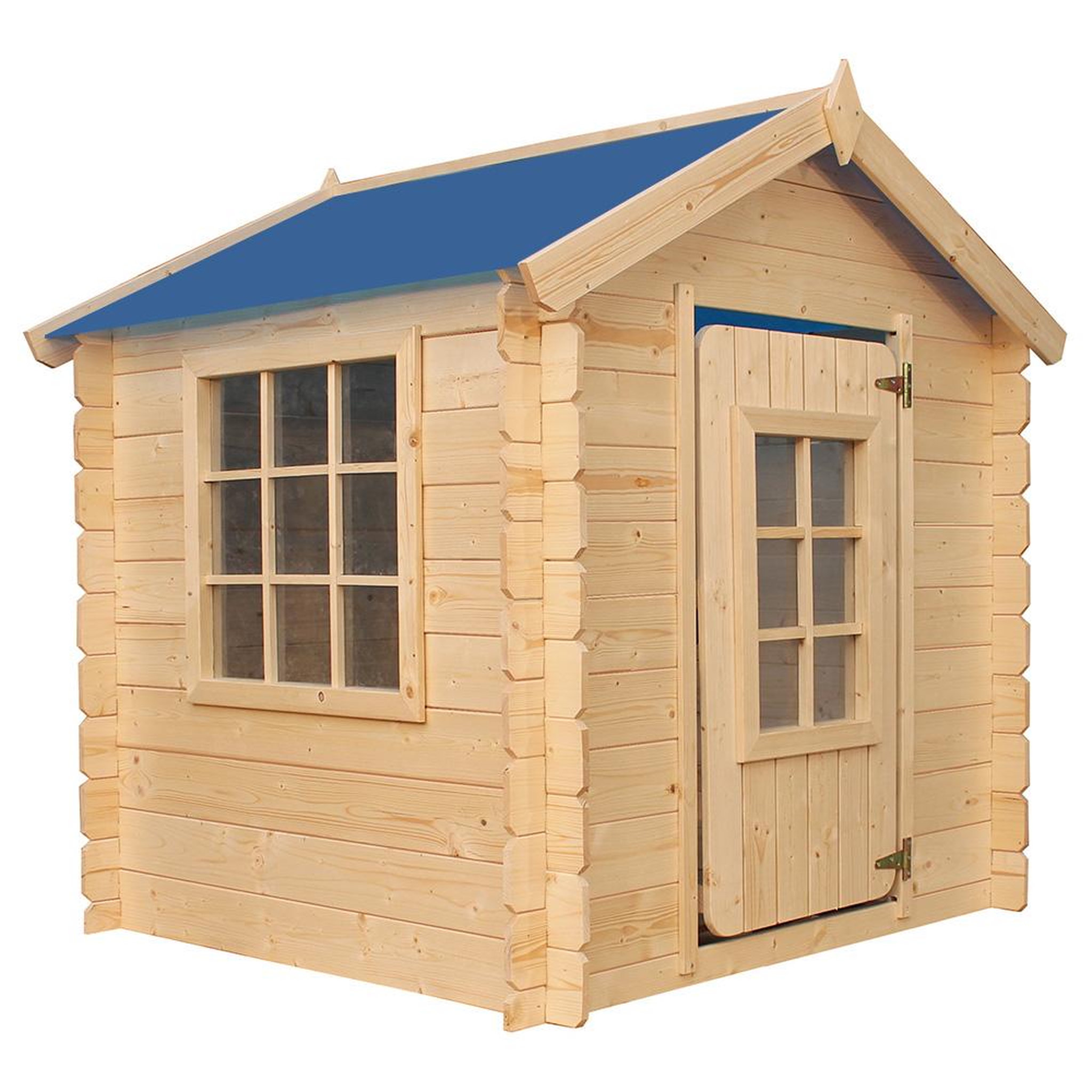 TIMBELA Maison en bois pour enfants toit bleu maison de jeux pour l'extérieur 111x114x121cm/0.9 m2 m570m-1. Coloris disponibles : Bicolore