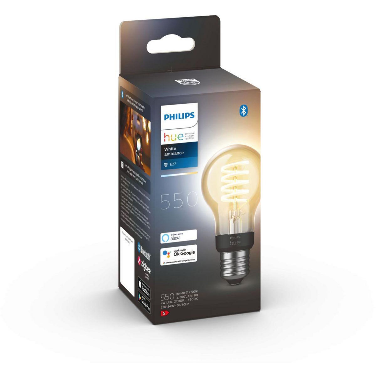 Philips Ampoule LED connectée HUE White Ambiance E27 7W Filament