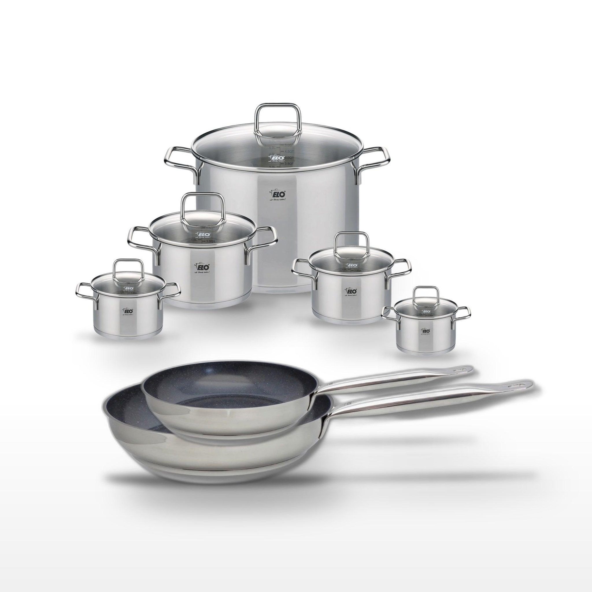 ELO Lot 2 poêles 24/28 cm & 5 faitouts elo profi therm platinum