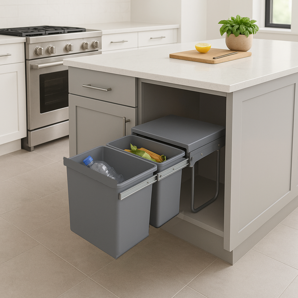 Kitchen move Poubelle tri sélectif encastrée HYPE Gris Plastique 36L