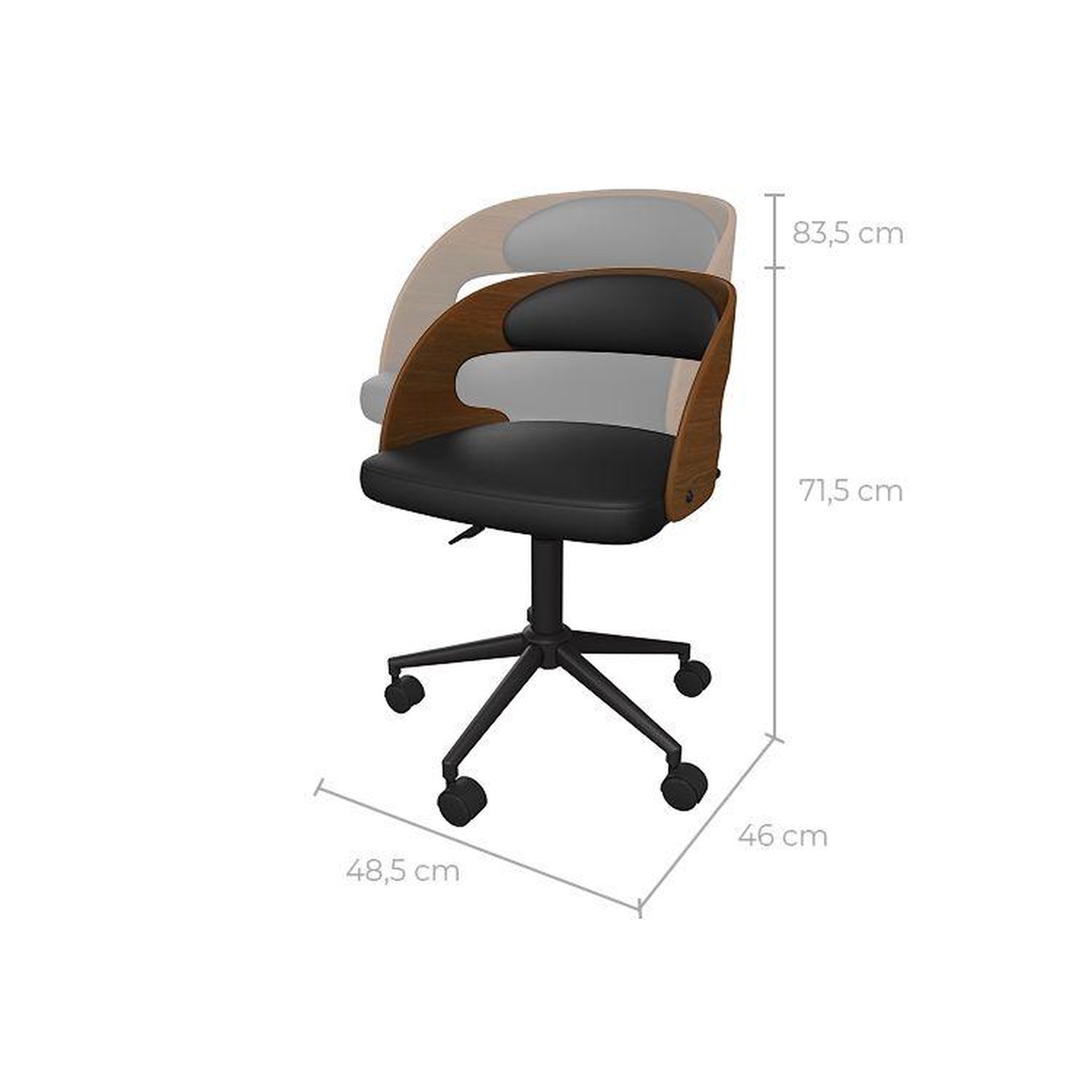 Voir la diapositive 4 : MAISON PAVANE Chaise de bureau pivotante en bois foncé et pu noir-louis