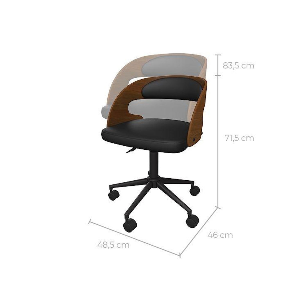 Rendez vous déco Chaise de bureau pivotante en bois foncé et PU noir-Louis