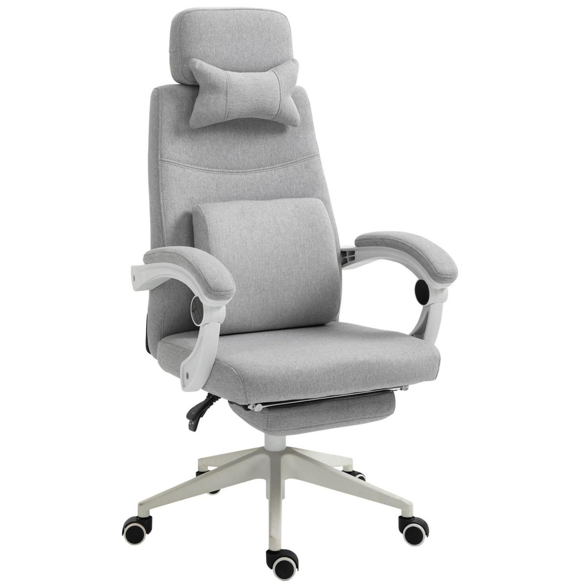 VINSETTO Fauteuil de bureau manager grand confort dossier réglable repose-pied coussin lombaire roulettes 360° lin 62L x 68P x 127H cm gris