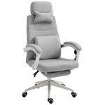 VINSETTO Fauteuil de bureau manager grand confort dossier réglable repose-pied coussin lombaire roulettes 360° lin 62L x 68P x 127H cm gris