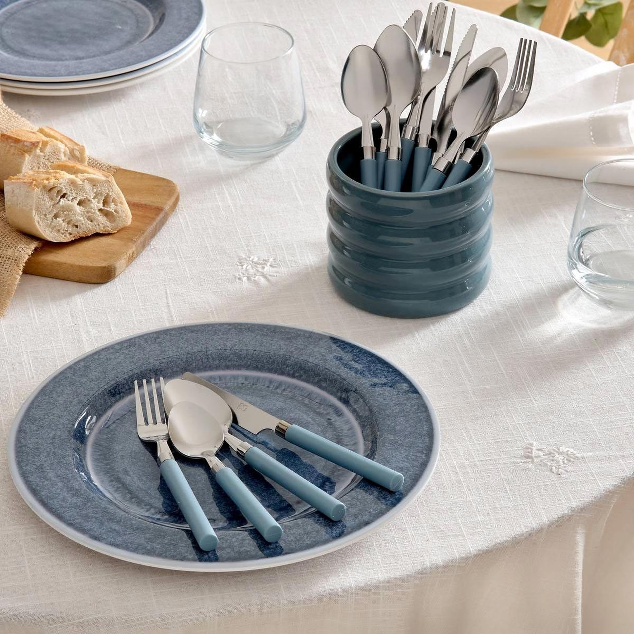 Voir la diapositive 3 : SECRET DE GOURMET Ménagère 24 Pièces Avec Rack  Elsa  20cm Bleu