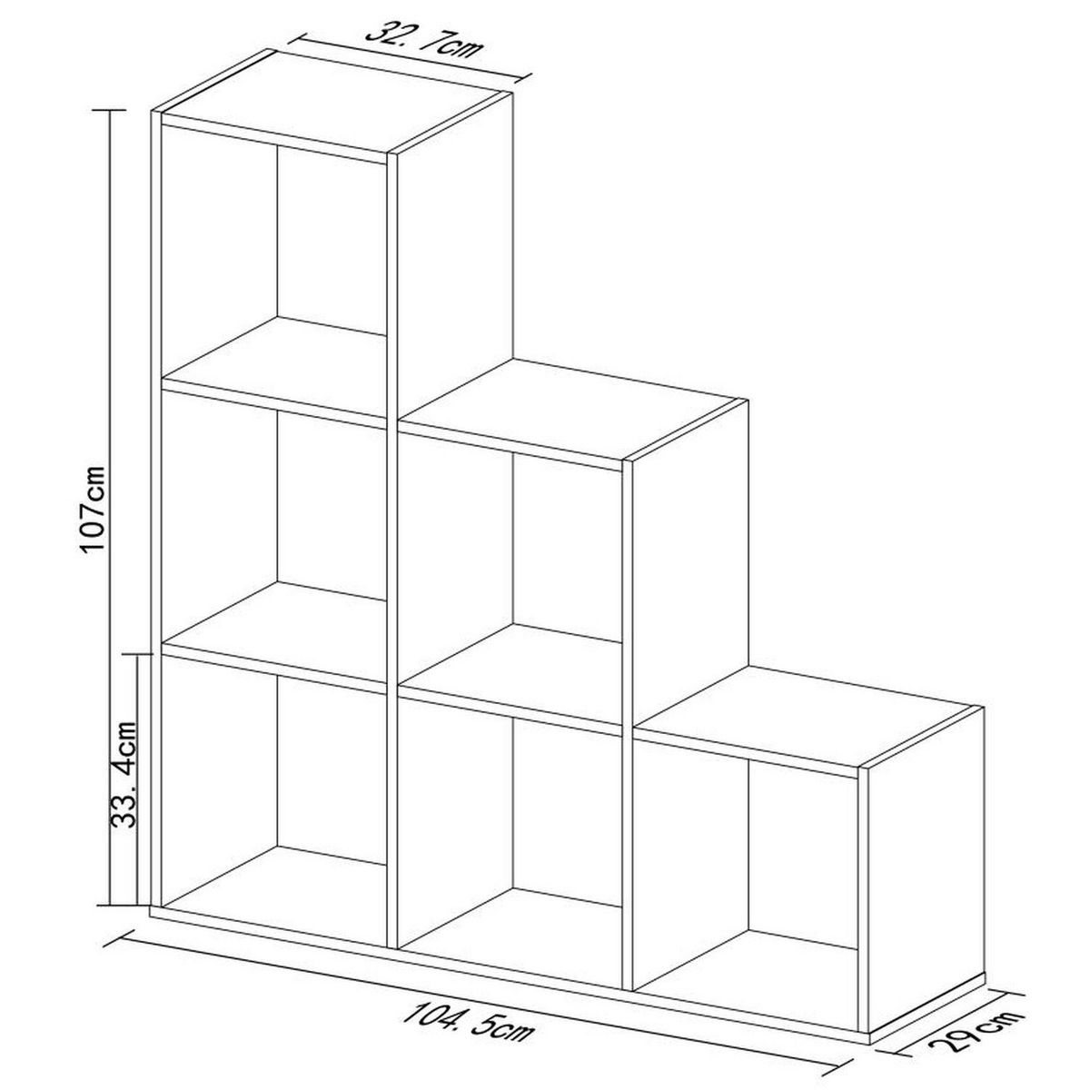TOILINUX Etagère 6 cases - 105x29x107cm - Blanc