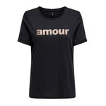 Only T-Shirt  Femme Only Amour Glitter. Coloris disponibles : Bleu