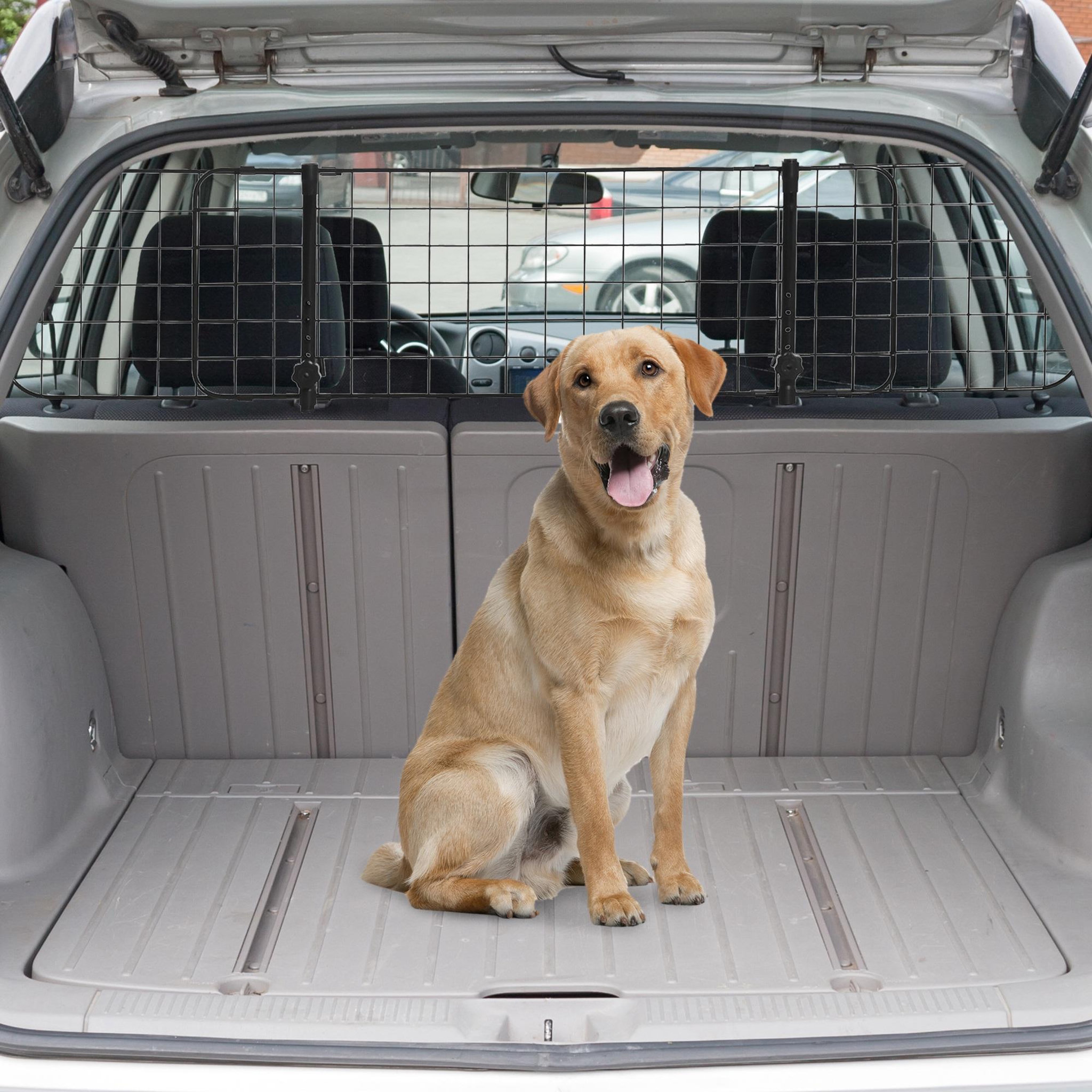 Voir la diapositive 2 : PAWHUT Barrière grille de séparation universelle voiture pour animaux longueur réglable dim. 91-152l x 30h cm kit complet installation inclus noir