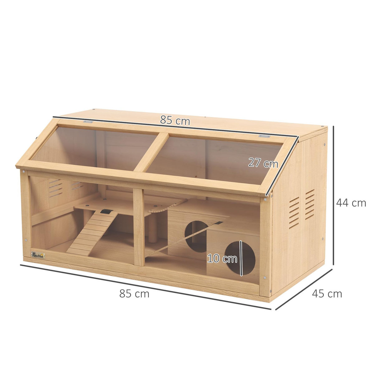 PAWHUT Cage hamster avec ventilation couvercle ouvrant et accessoires bois