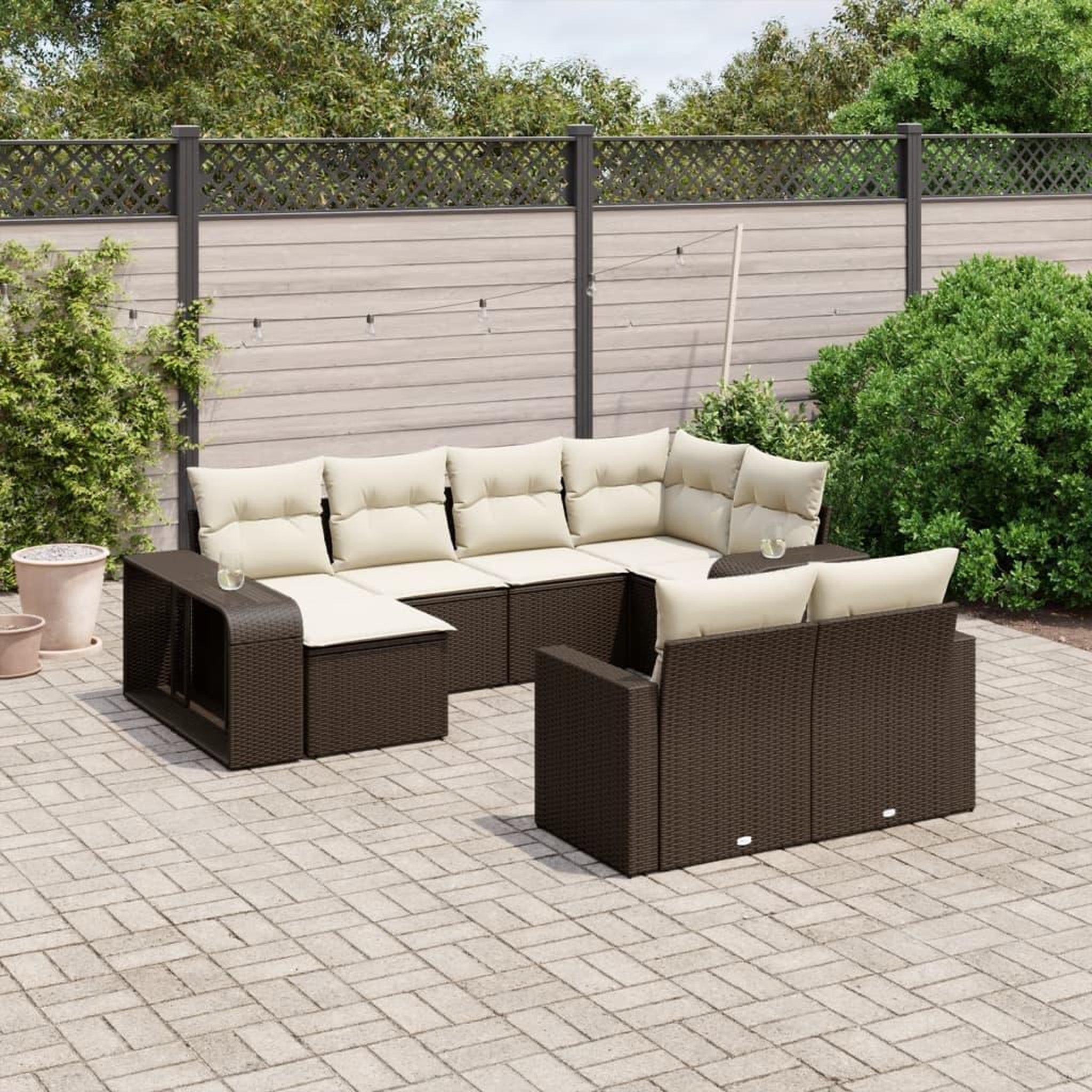 VIDAXL Salon de jardin 10 pcs avec coussins marron resine tressee