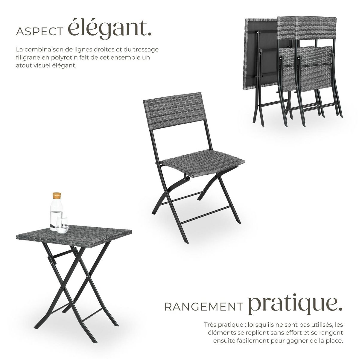 tectake Salon de jardin pour 2 personnes gris