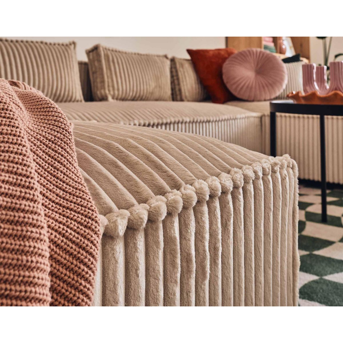 LISA DESIGN Stella - canapé panoramique en u - 7 places - en velours côtelé grosses côtes