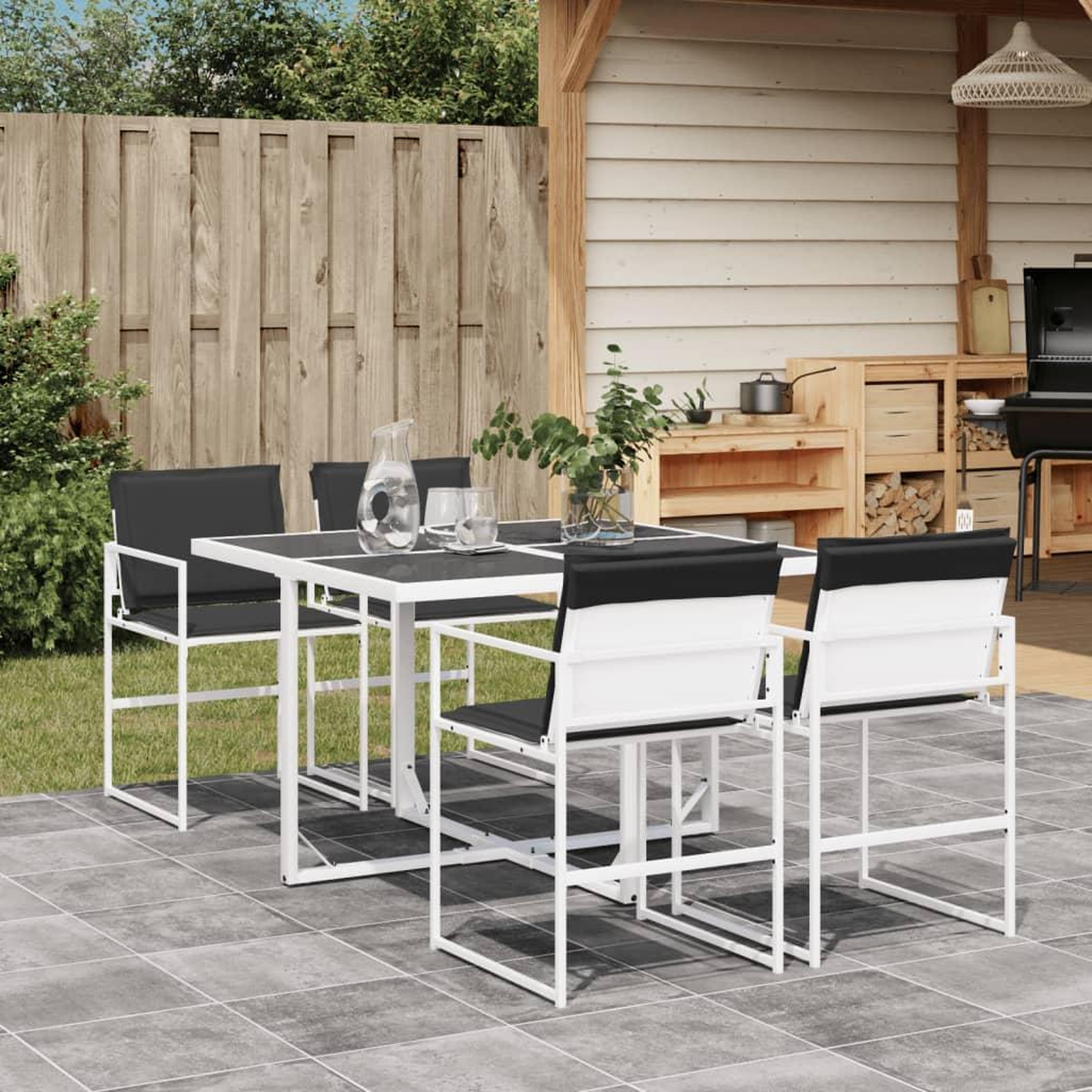 VIDAXL Ensemble a manger de jardin avec coussins 5 pcs blanc textilene