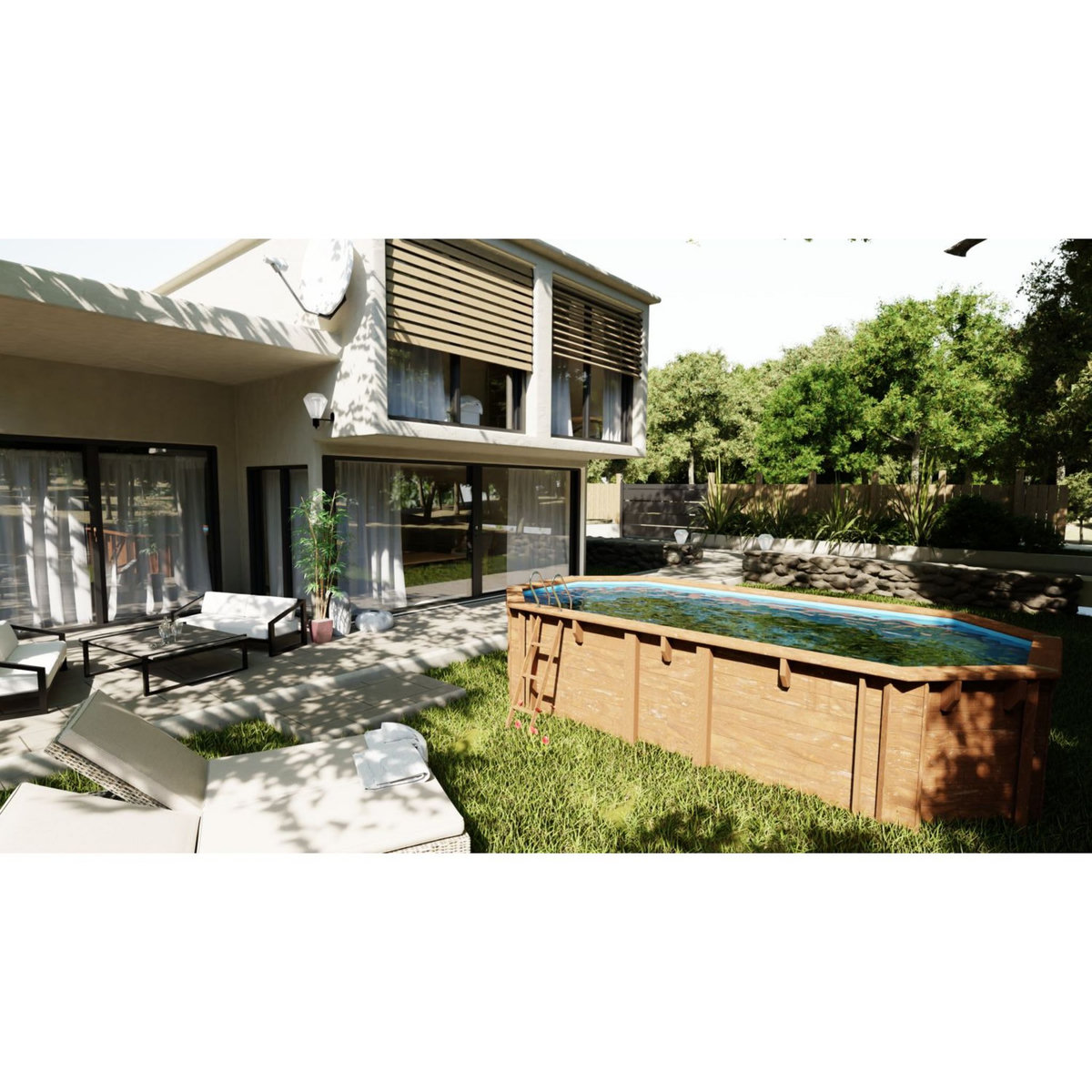 GRE Piscine hors sol bois ovale -  656x456x131cm - AVOCADO